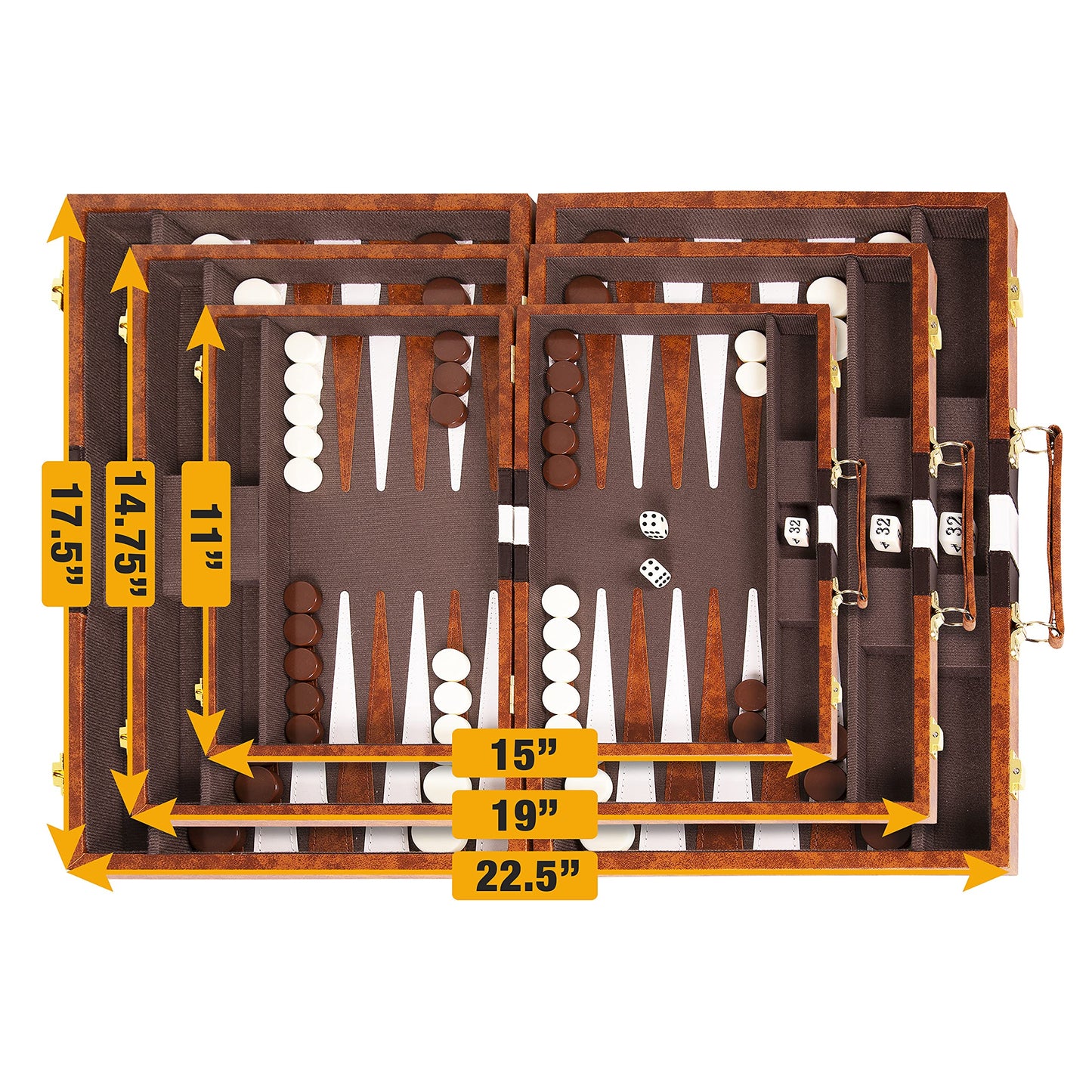 Crazy Games Premium Backgammon 18-Inch Large Brown Leatherette Set with Accessories