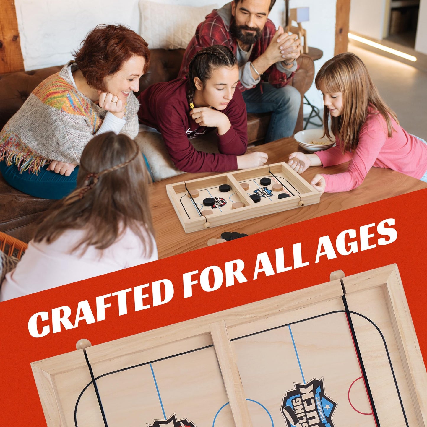 Crazy Games Fast Sling Puck Game 14-Inch – 2-Player Tabletop Hockey