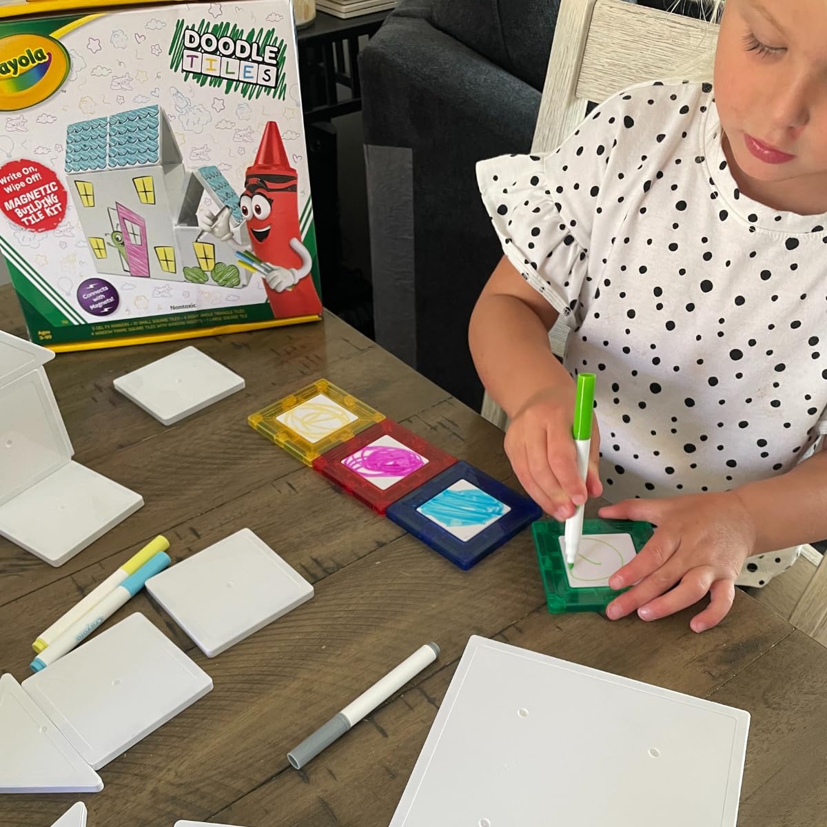 CreateOn Crayola Doodle Magnetic Tiles – 24-Piece STEM & Montessori Building Set for Kids 3+