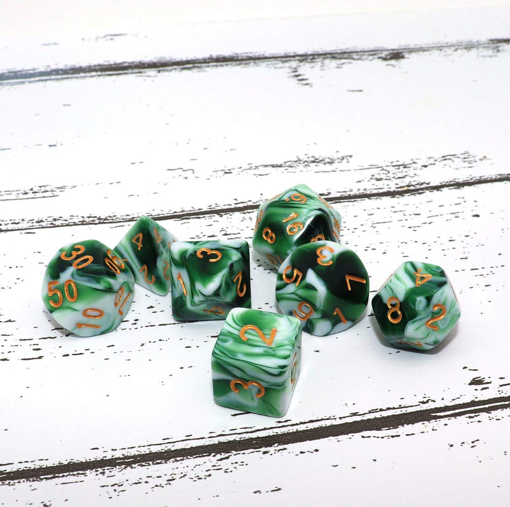 CREEBUY Polyhedral DND Dice Set – Green White 7-Piece RPG Dice for D&D, Pathfinder, MTG