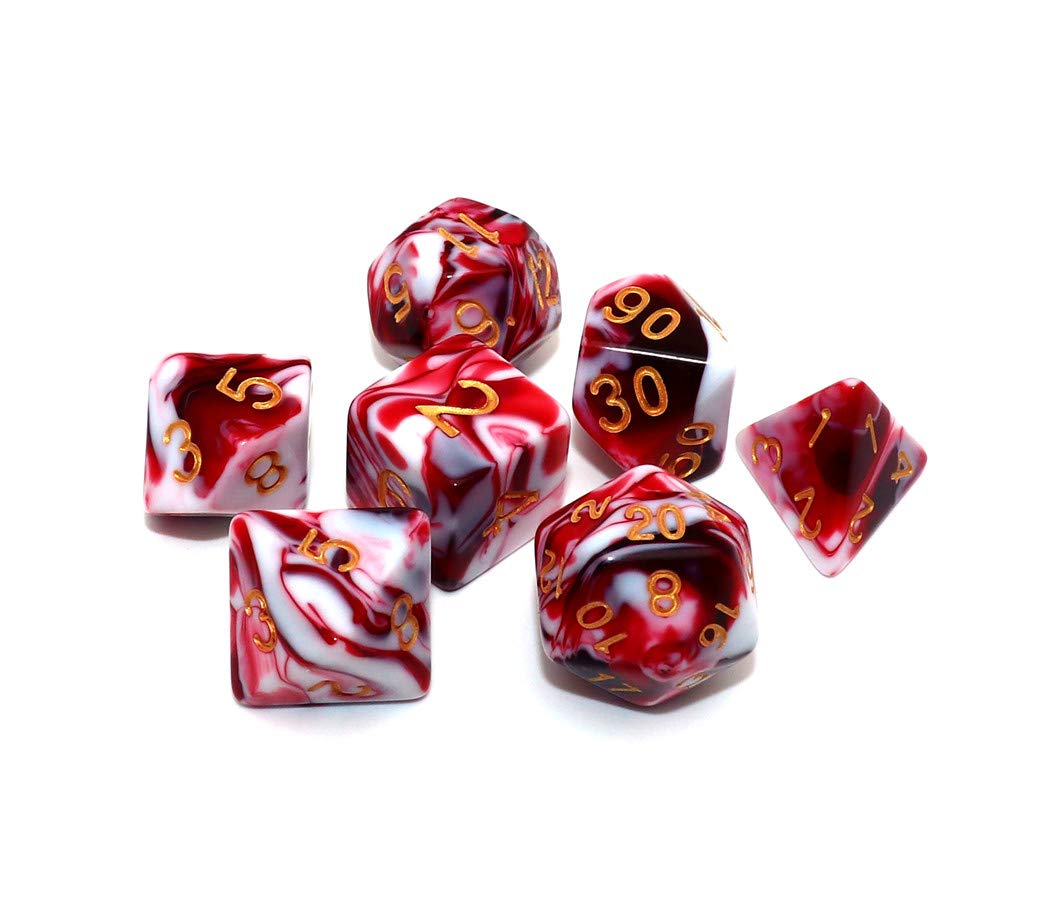 CREEBUY DND Dice Set Red & White – 7-Piece Polyhedral D&D Dice