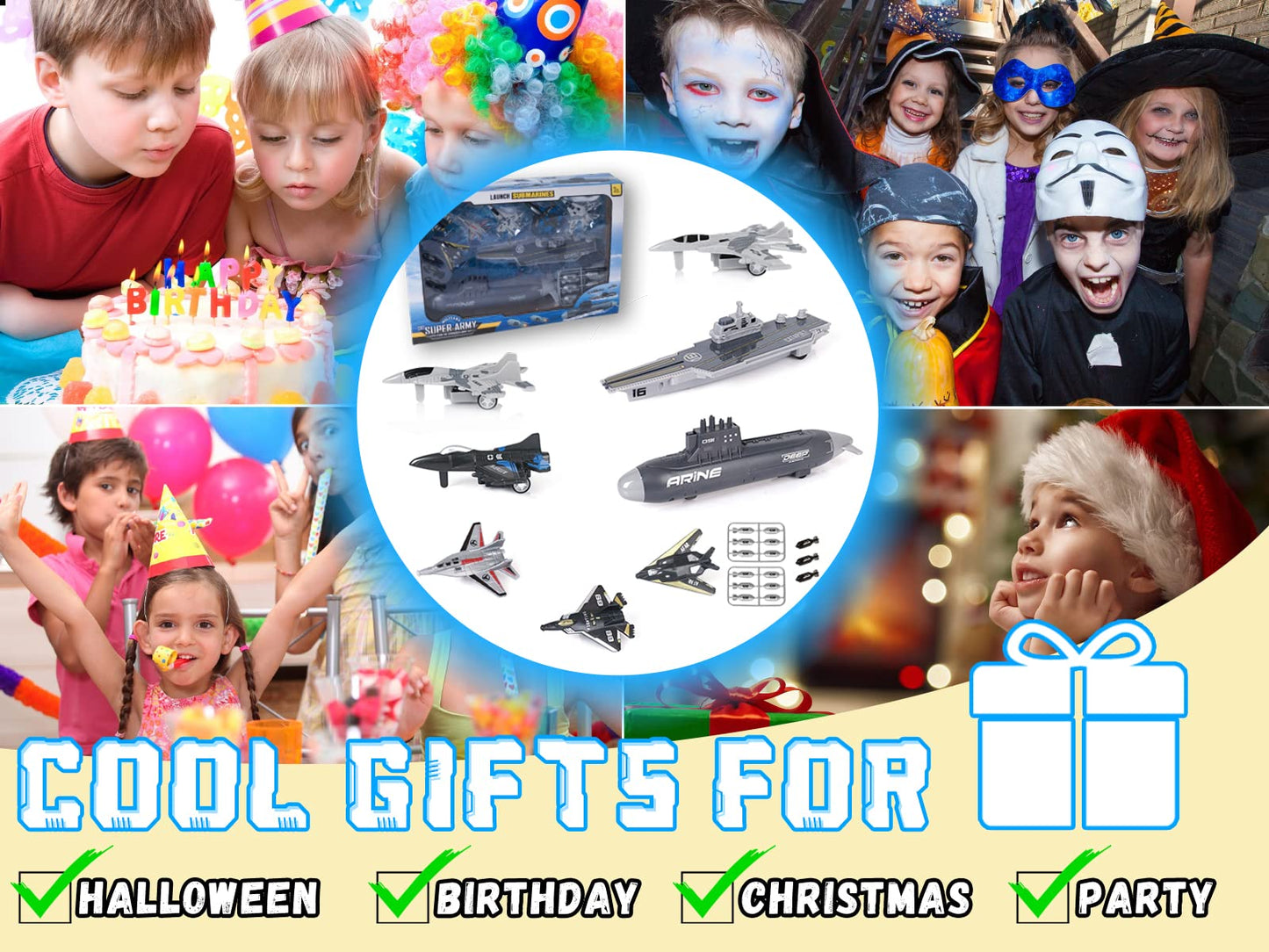 Crelloci Aircraft Carrier Toy Set — Military Naval Playset with Fighters, Submarine & Torpedoes (Age 5+)
