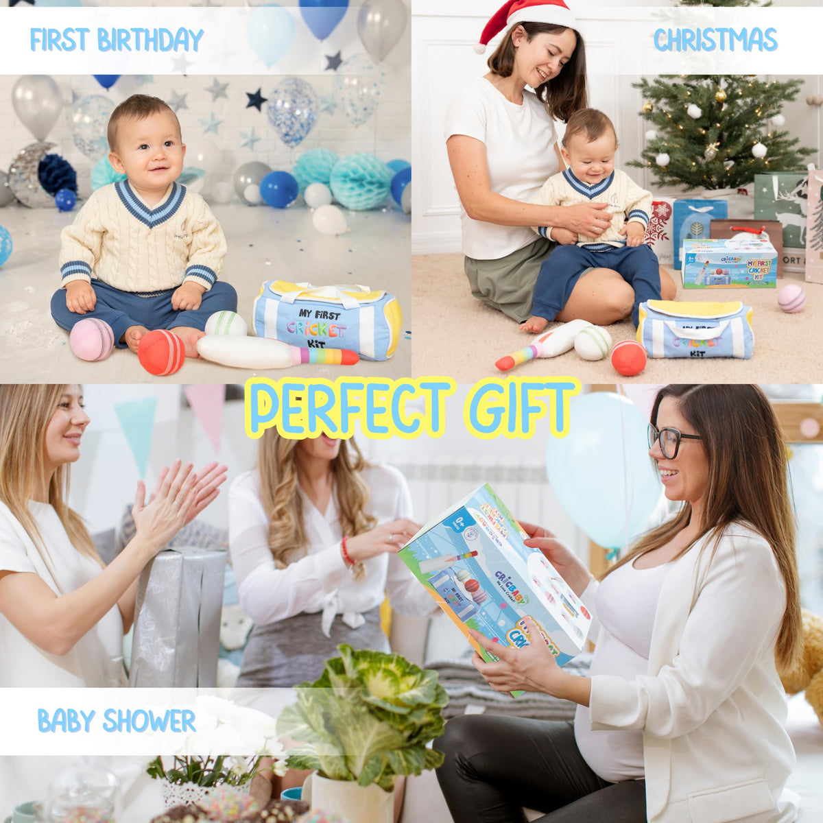 CRICBABY My First Cricket Kit — Soft Cotton Plush Toy with 3 Sensory Balls & Rainbow Bat | Gift for 0+ Months