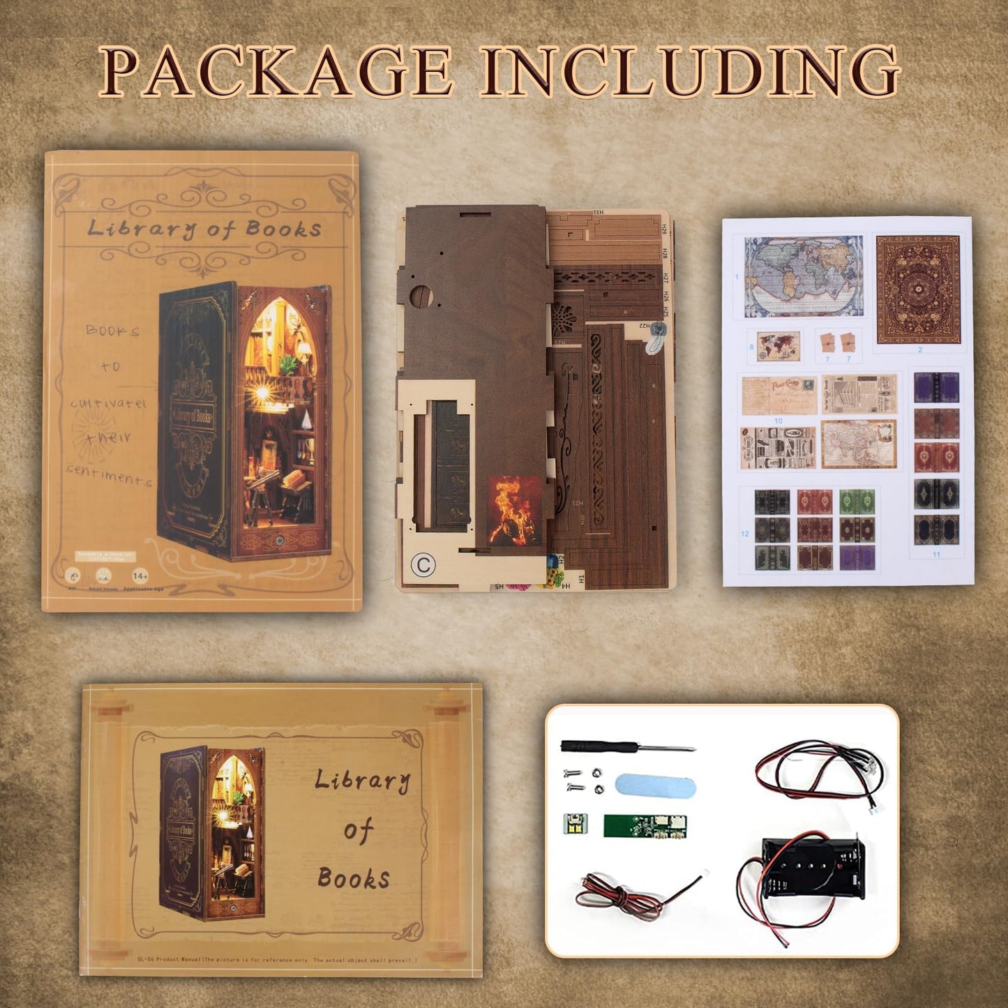 CRIOLPO Book Nook Kit – DIY Doll House Bookends with Sensor LED Light