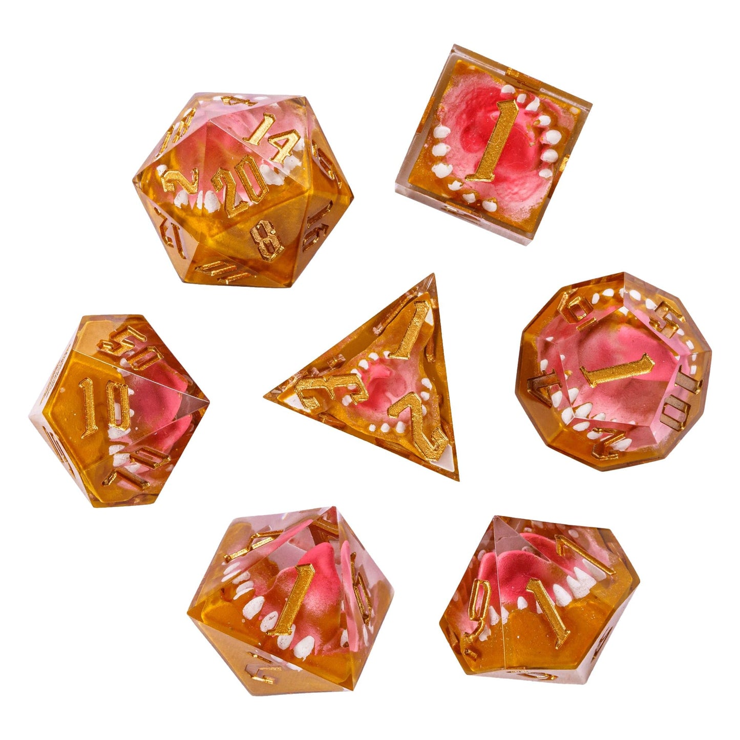 CRITALLIC Tooth Monster Dice Set – 7pc Handmade Sharp-Edge D&D Polyhedral Dice with Gift Box