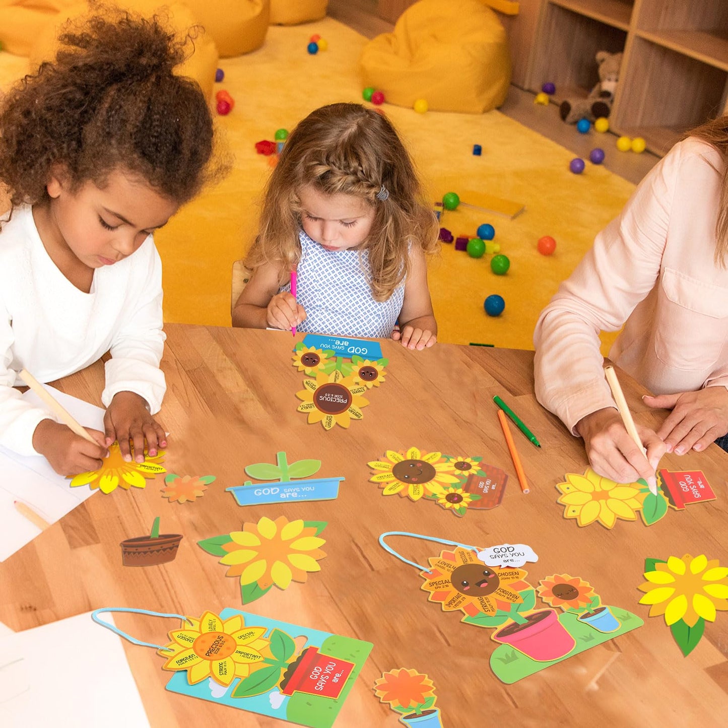 CroBlissful 24 Pcs Sunday School Sunflower Craft Kit – God Says You Are DIY Activities for VBS, Easter & Classroom