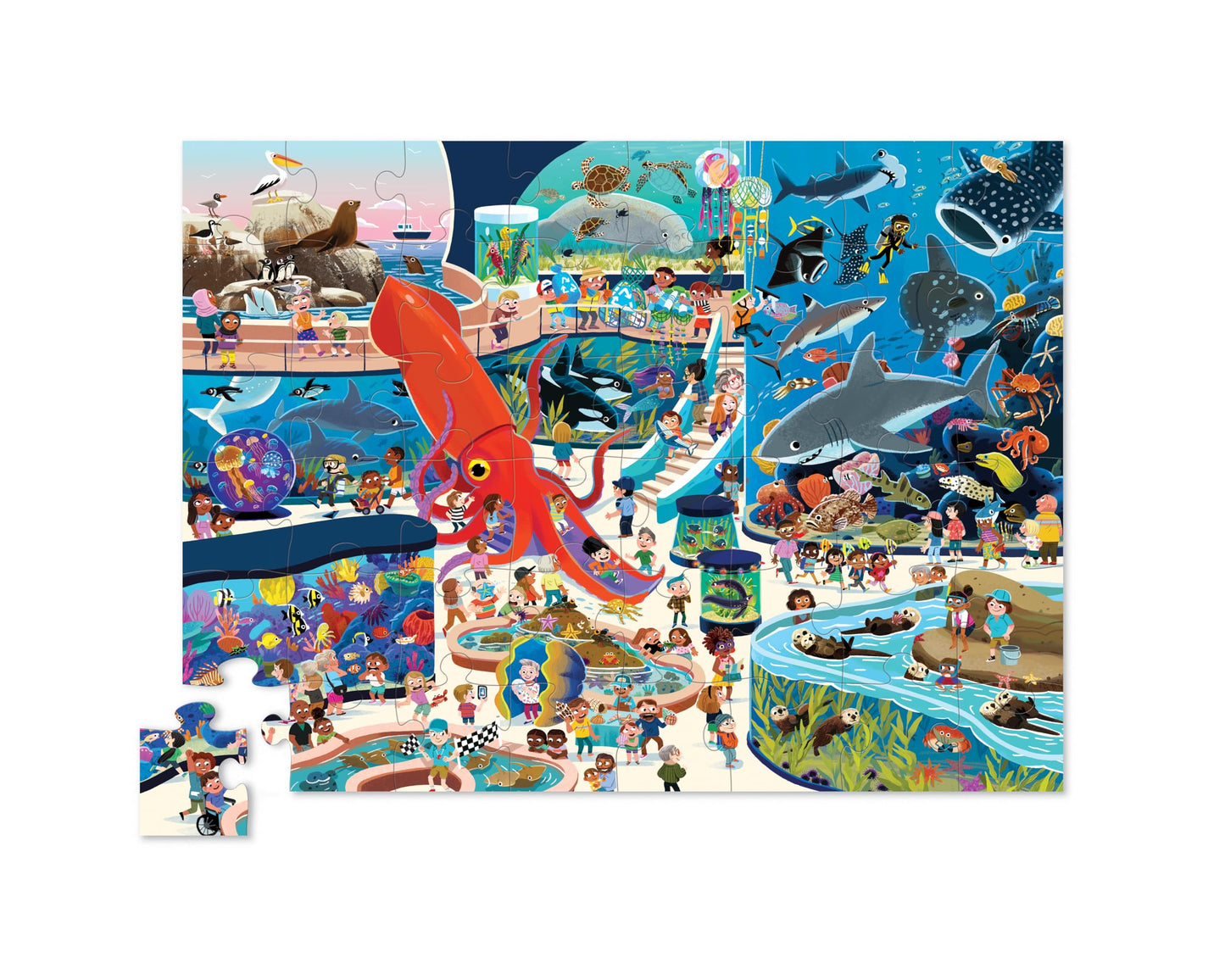 Crocodile Creek Above + Below 48-Piece Floor Puzzle – Day at The Aquarium (18 x 24 in Finished)