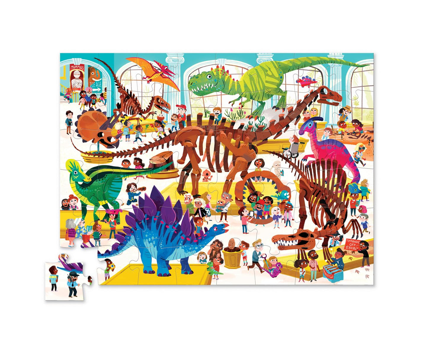 Crocodile Creek Above + Below 48-Piece Floor Puzzle – Day at The Dinosaur Museum, 18x24 Finished