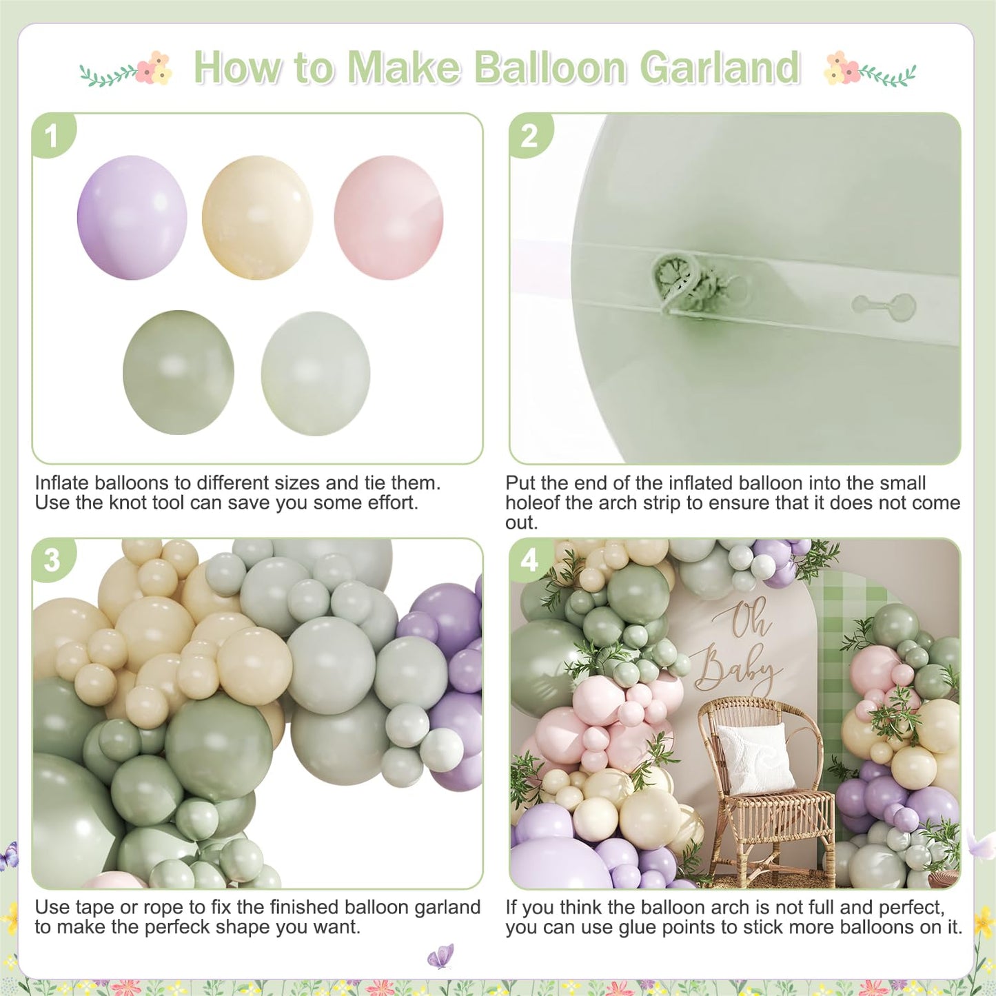 CROSSFINGERS Dusty Green Purple Balloon Arch Kit – 124Pcs Double Stuffed Latex for Baby Showers, Weddings & Parties