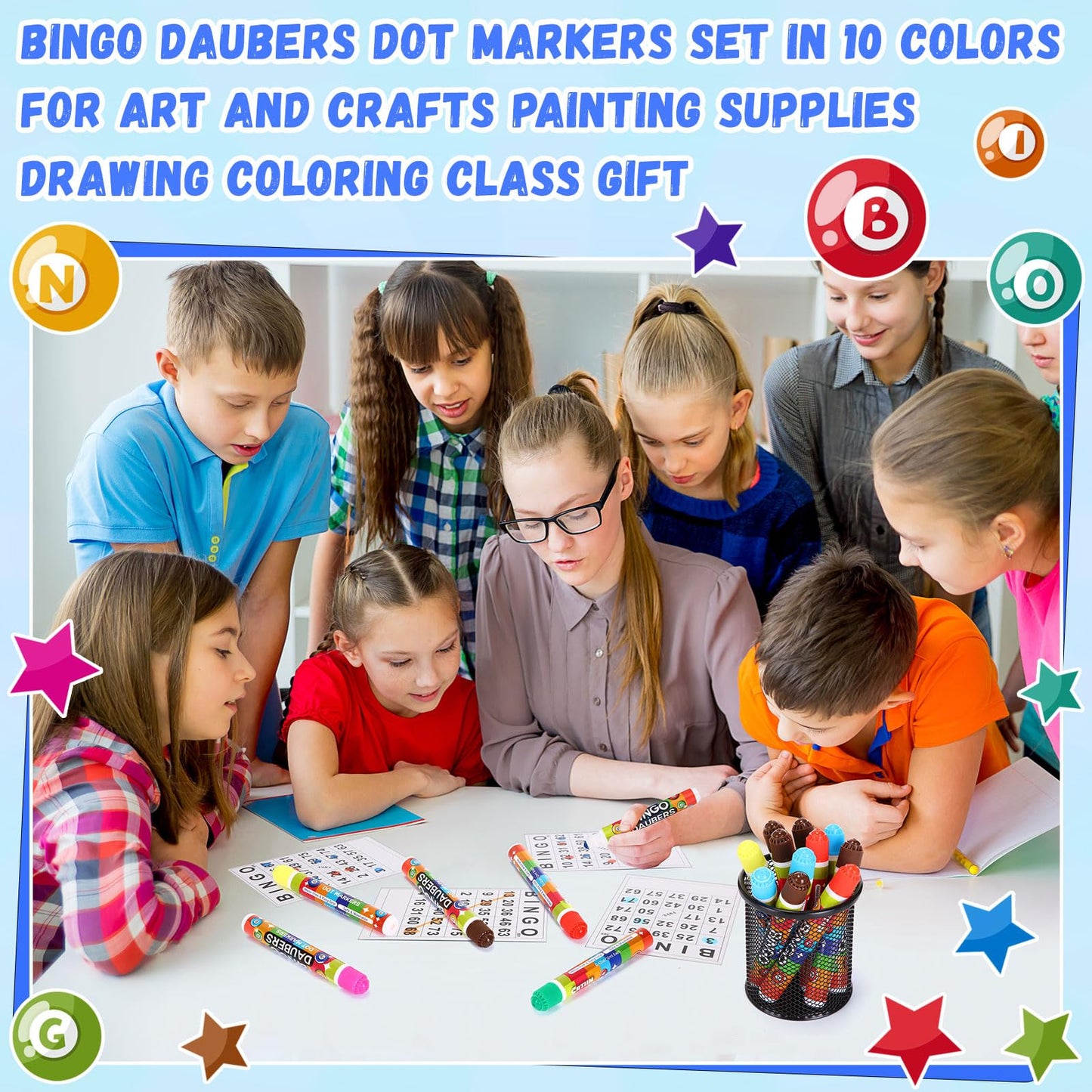Crtiin 40 Pcs Bingo Daubers Dot Markers Set – 8 Colors, 12ml Each, 5-Inch Easy-Grip
