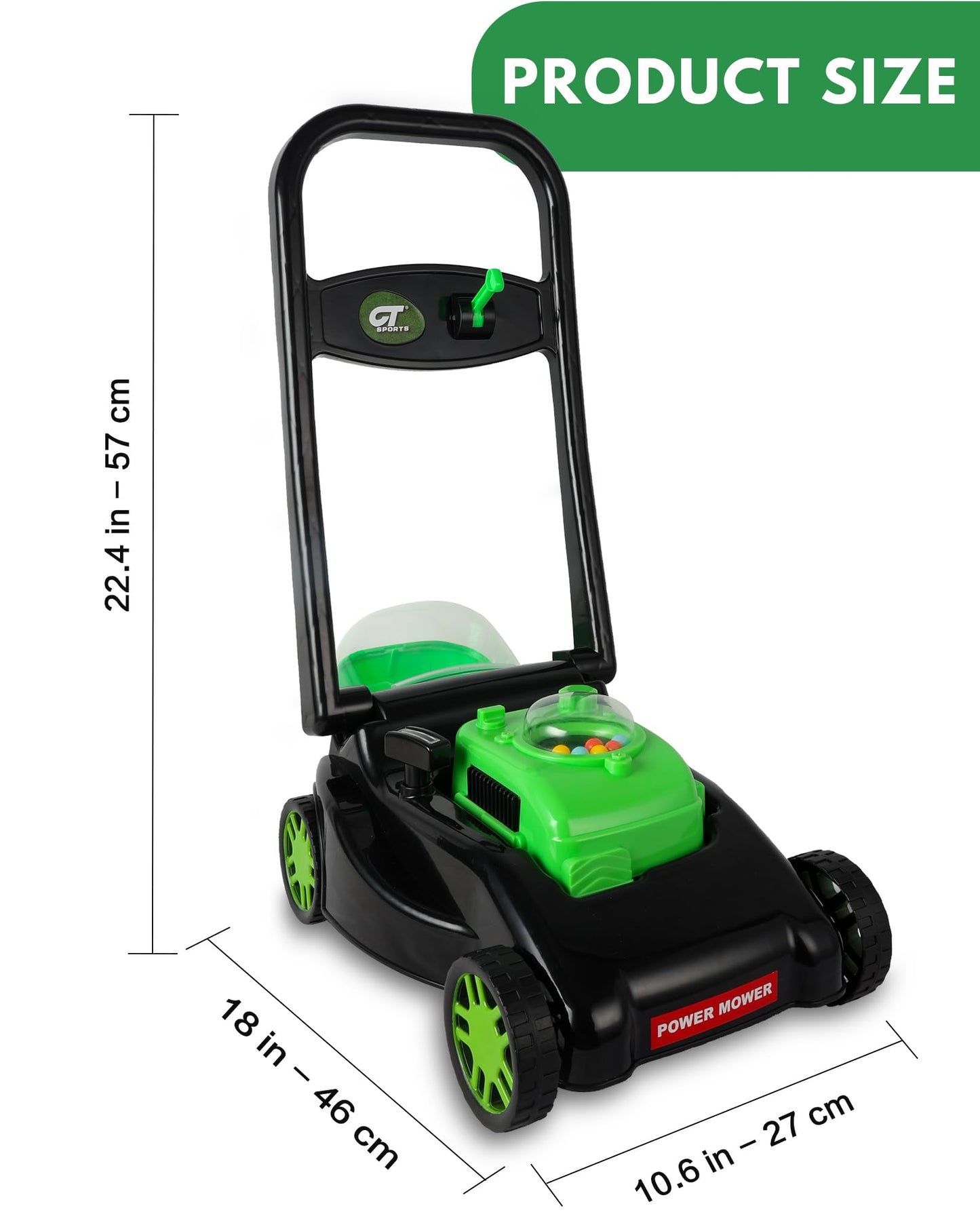 CT SPORTS Kids Lawn Mower - Realistic Grass-Cutting Action, No Batteries | Outdoor Push Toy for 3-8 Year Olds (Black)