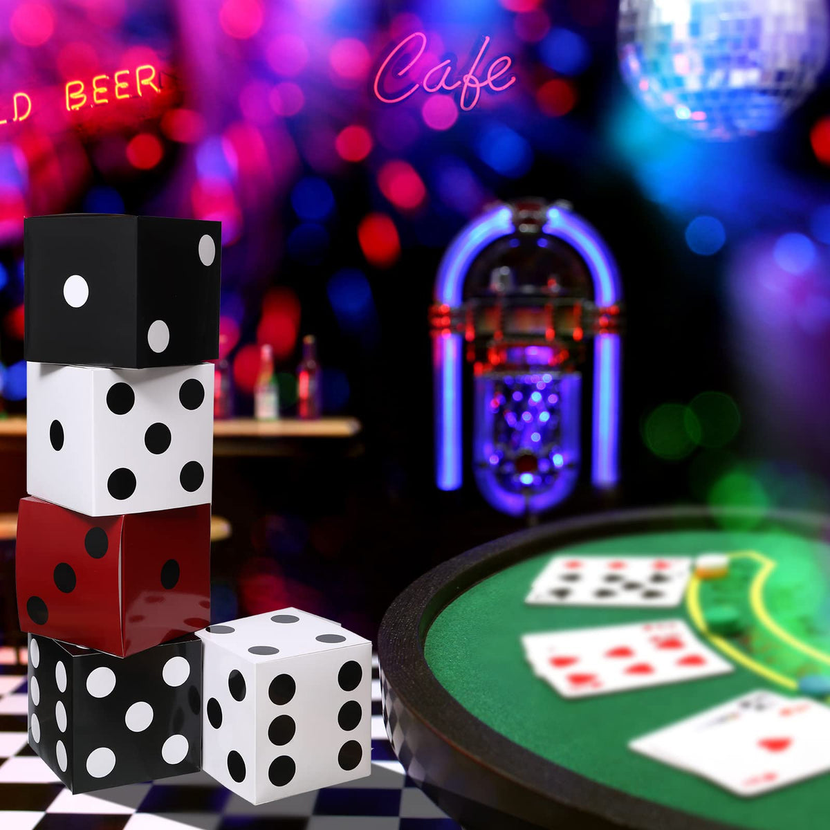 Ctosree 12 Pcs Large Casino Dice Boxes – 11in Jumbo Vegas Dice Centerpieces for Vegas-Themed Parties (Black White Red)