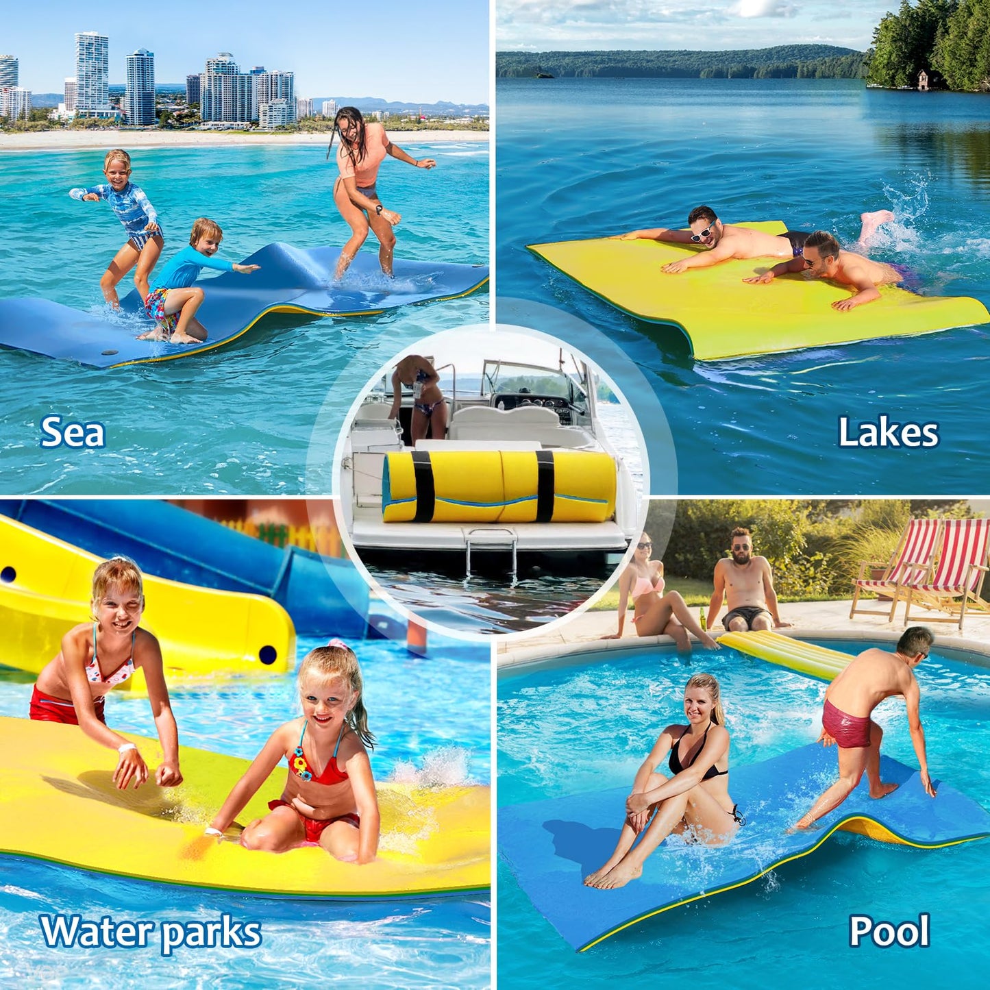 CTSC Lily Pad Floating Mat — 9 x 4 ft, 3-Layer Tear-Resistant XPE Foam with 16.4' Bungee Tether