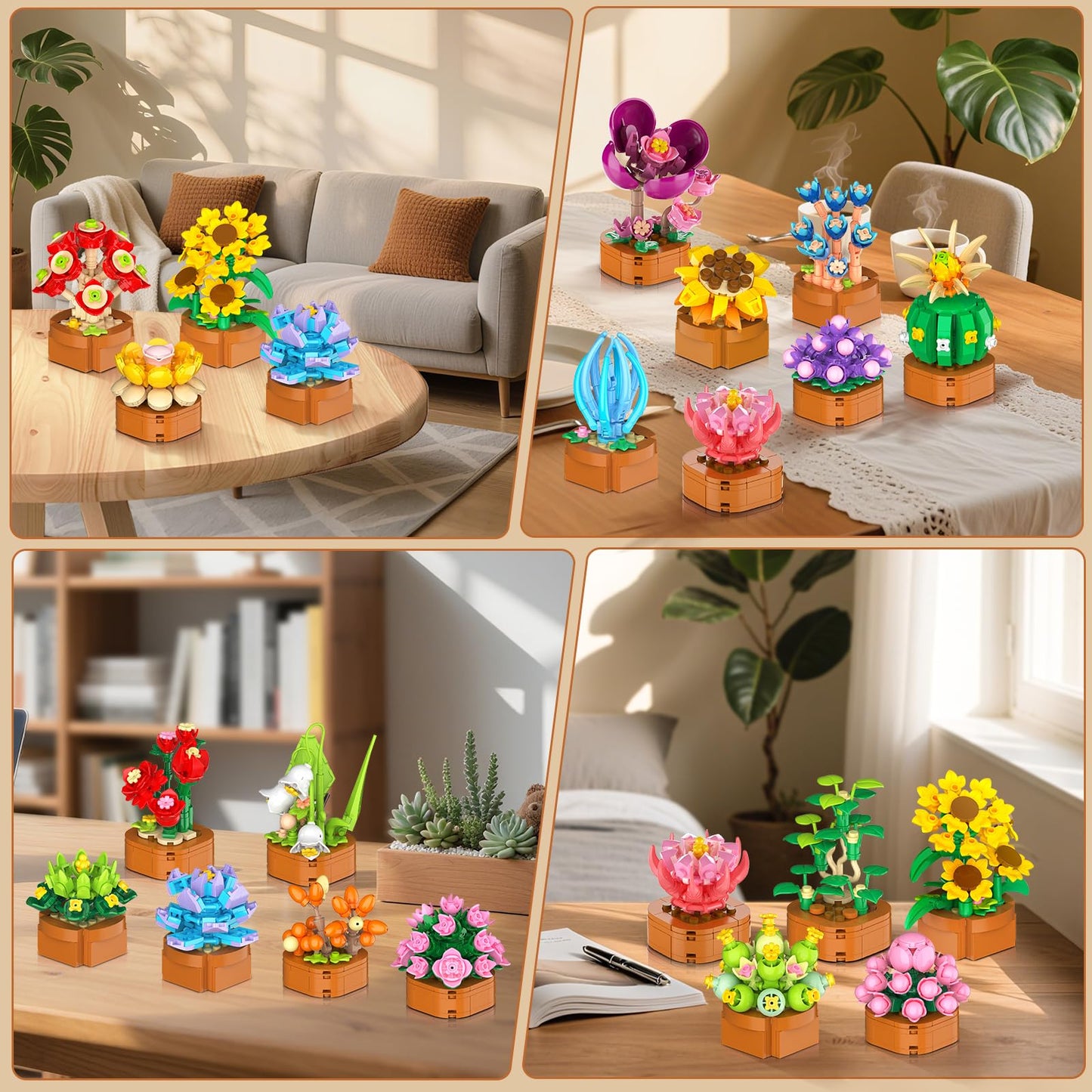 CUBIMANA 24 Pack Valentines Day Flowers Building Set – 2160 Mini 3.6mm Blocks for Home & Office Decor