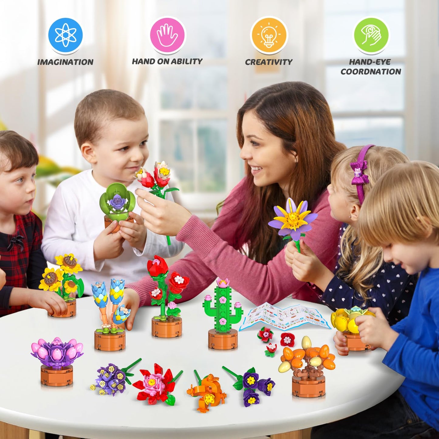 CUBIMANA 24-Pack Flower Themed Mini Building Blocks – 827 Pcs