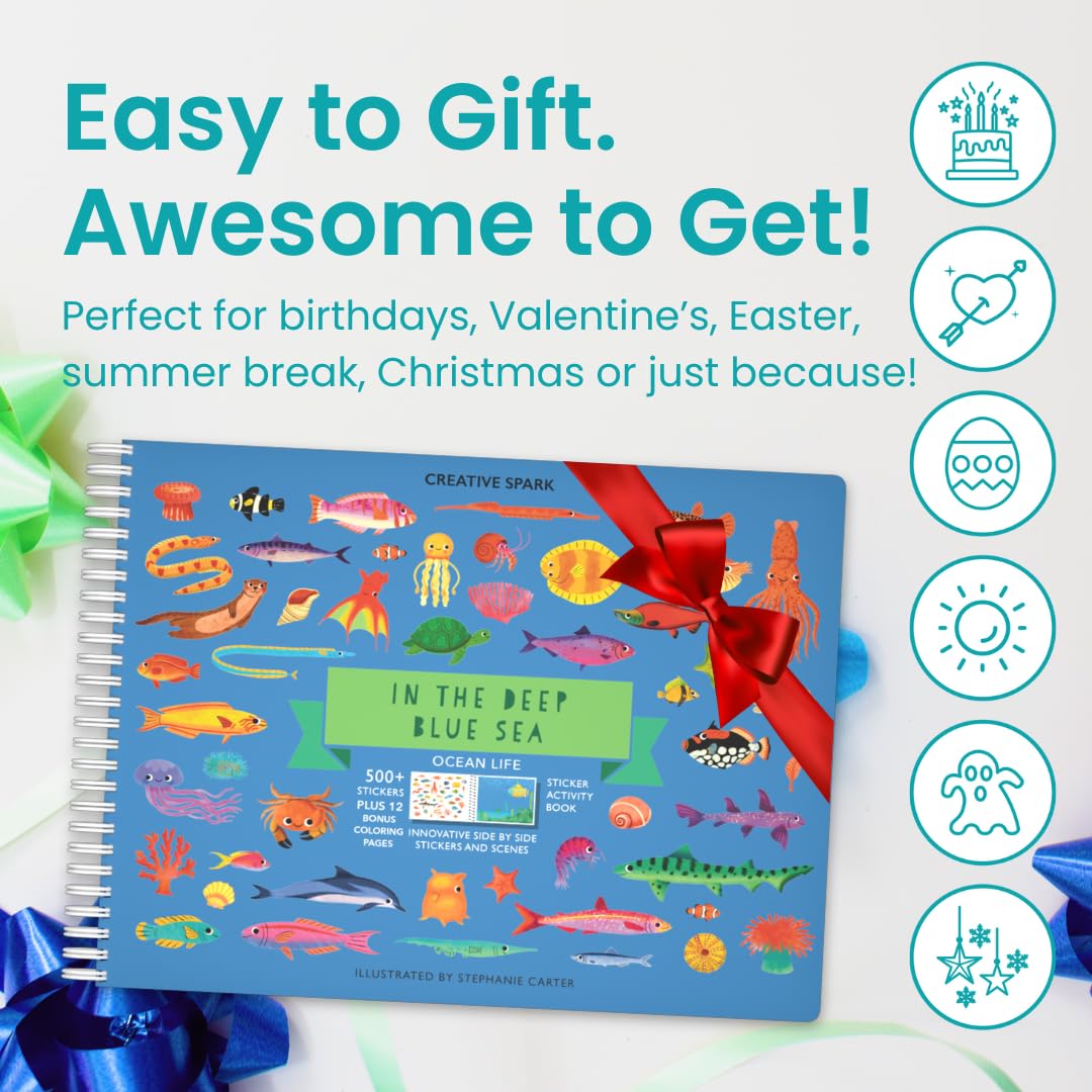 Cupkin Ocean 500+ Sticker Book — Travel Activity & Coloring for Kids 2-8 (12 Scenes, 12 Coloring Pages)