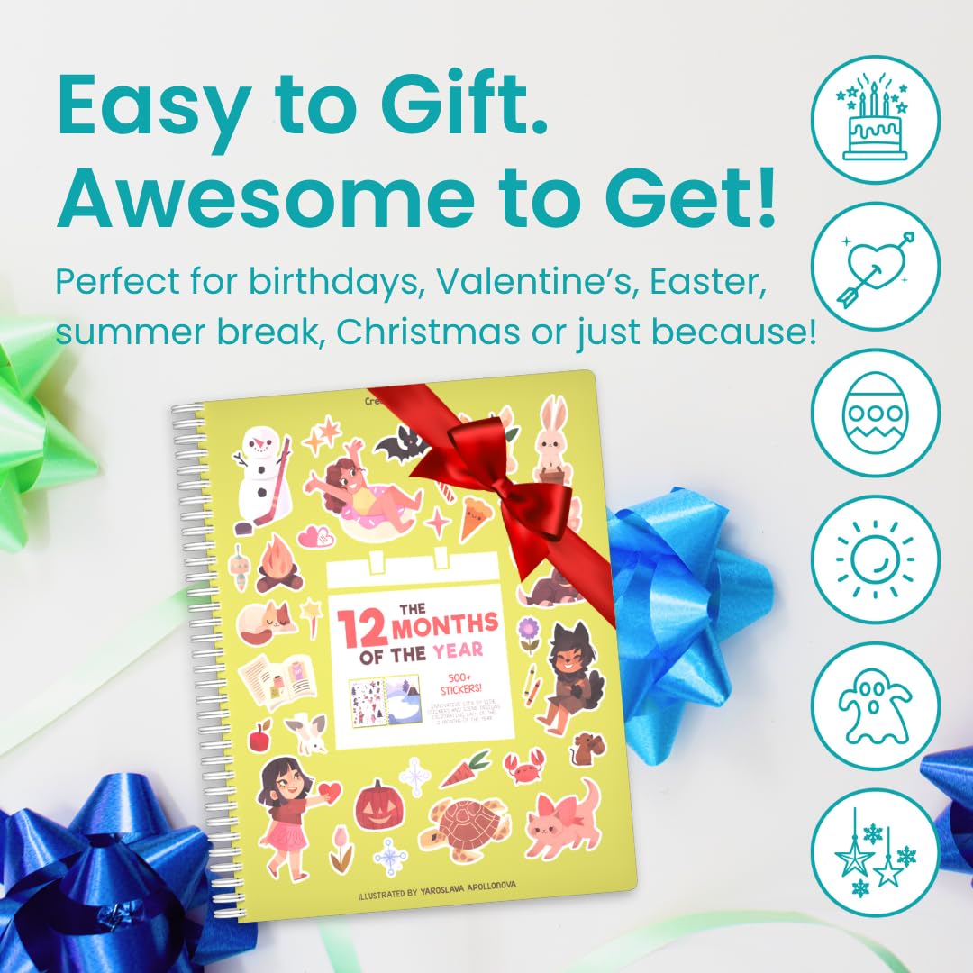 Cupkin 12 Months of The Year Sticker Book | 500+ Stickers & 12 Coloring Pages for Ages 2–8