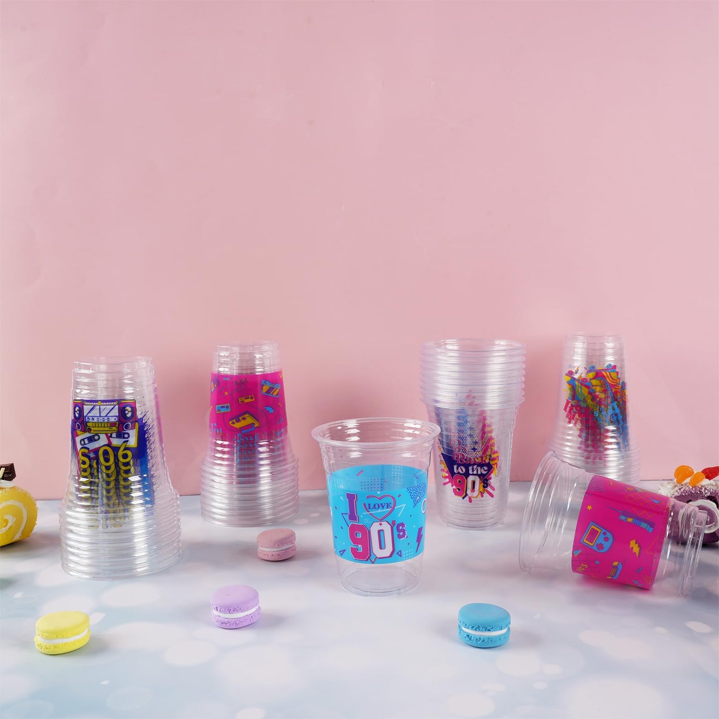 CUPLOOV 90s Theme Party Cups – 50 Pack, 16oz Disposable Plastic Cups