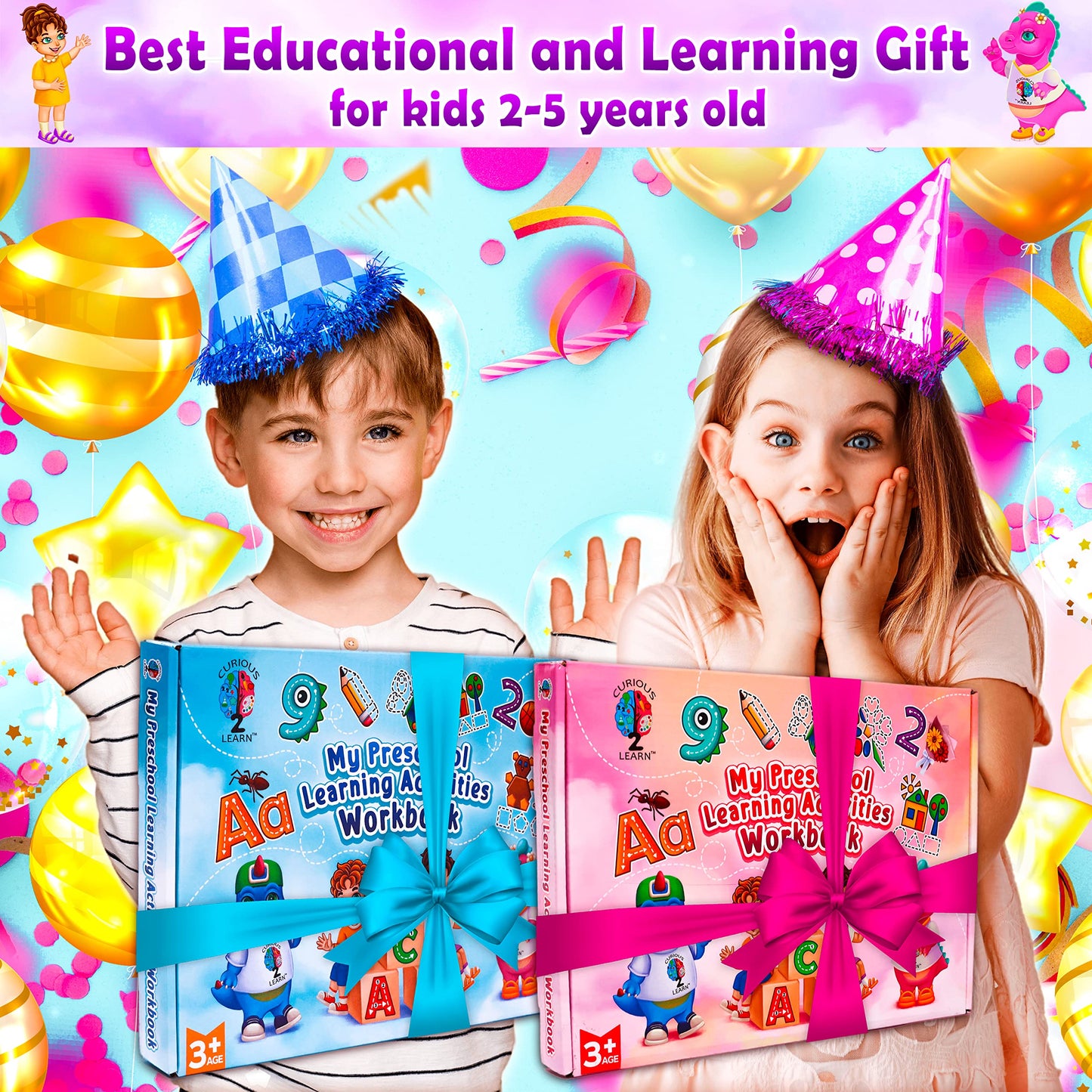 Curious 2 Learn Hardcover Preschool Workbook – 32 Montessori Activities & 9 Markers