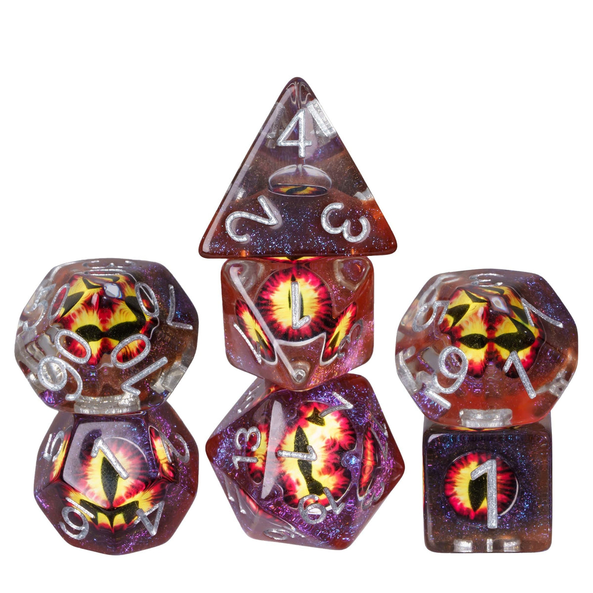 Cusdie 7-Die DND Dice – Eye in the Starry Sky Polyhedral Dice Set (Brown Eyeball)