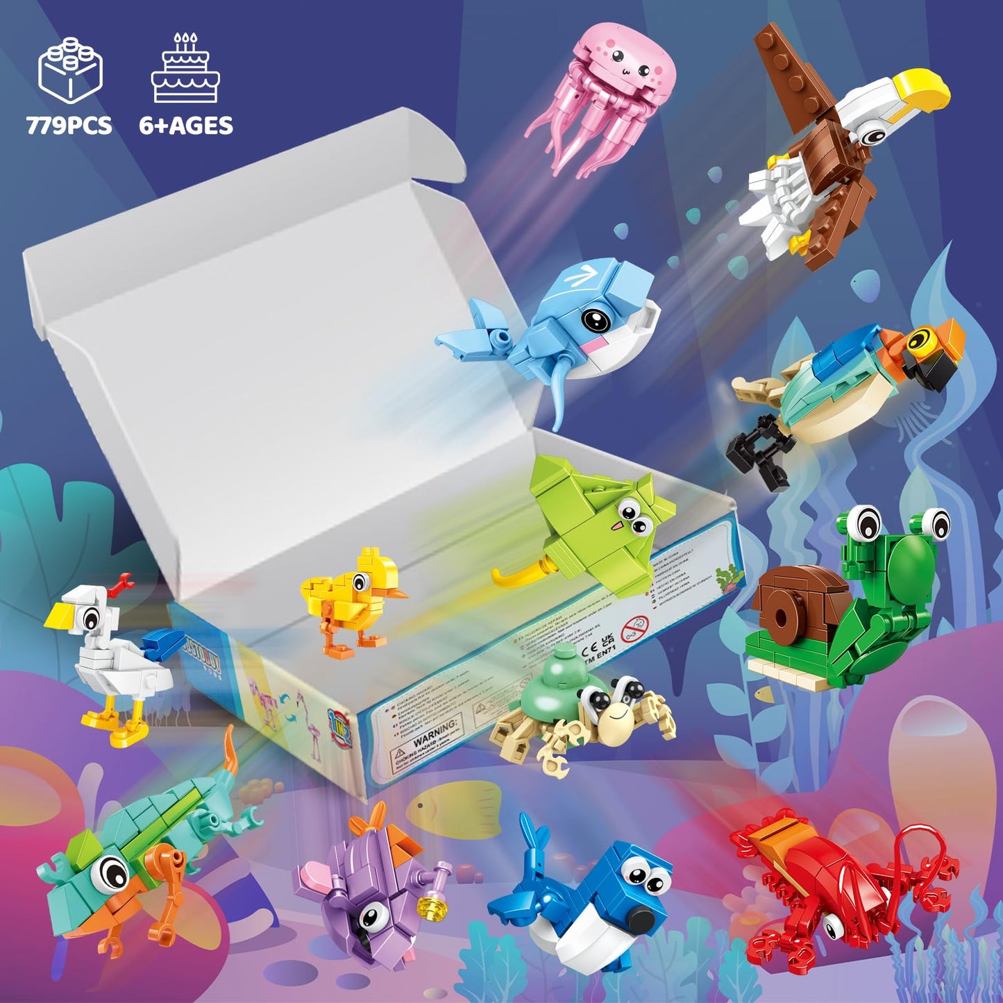 Custoduy 24-Pack Valentines Party Favors – 779 Pcs Animal Blocks (6-in-1 & 12-in-1) with Cards
