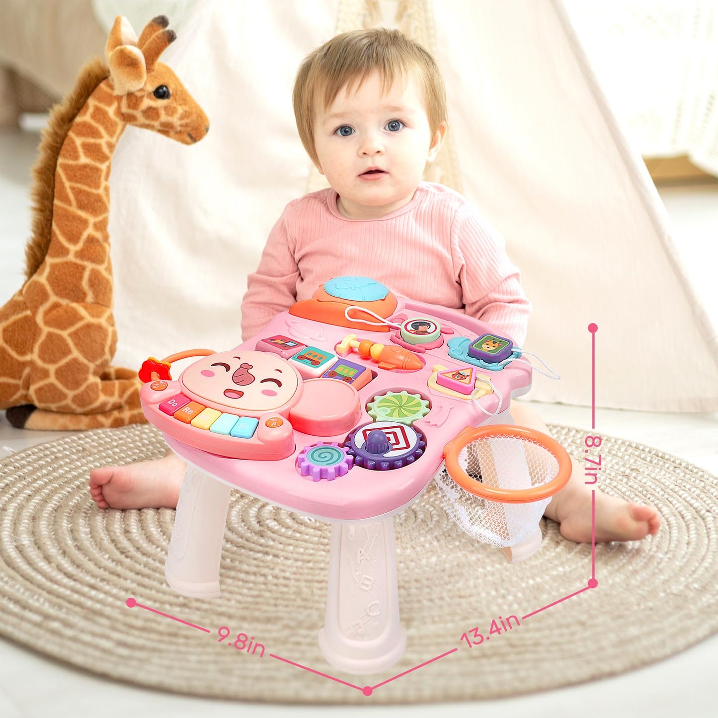 CUTE STONE 2-in-1 Baby Walker for Girls – Learning Push Walker with Detachable Activity Center