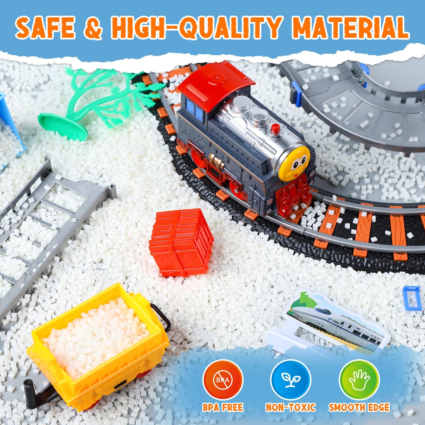 CUTE STONE Toy Train Set for Toddlers - 101-Piece Track Playset with Realistic Sounds