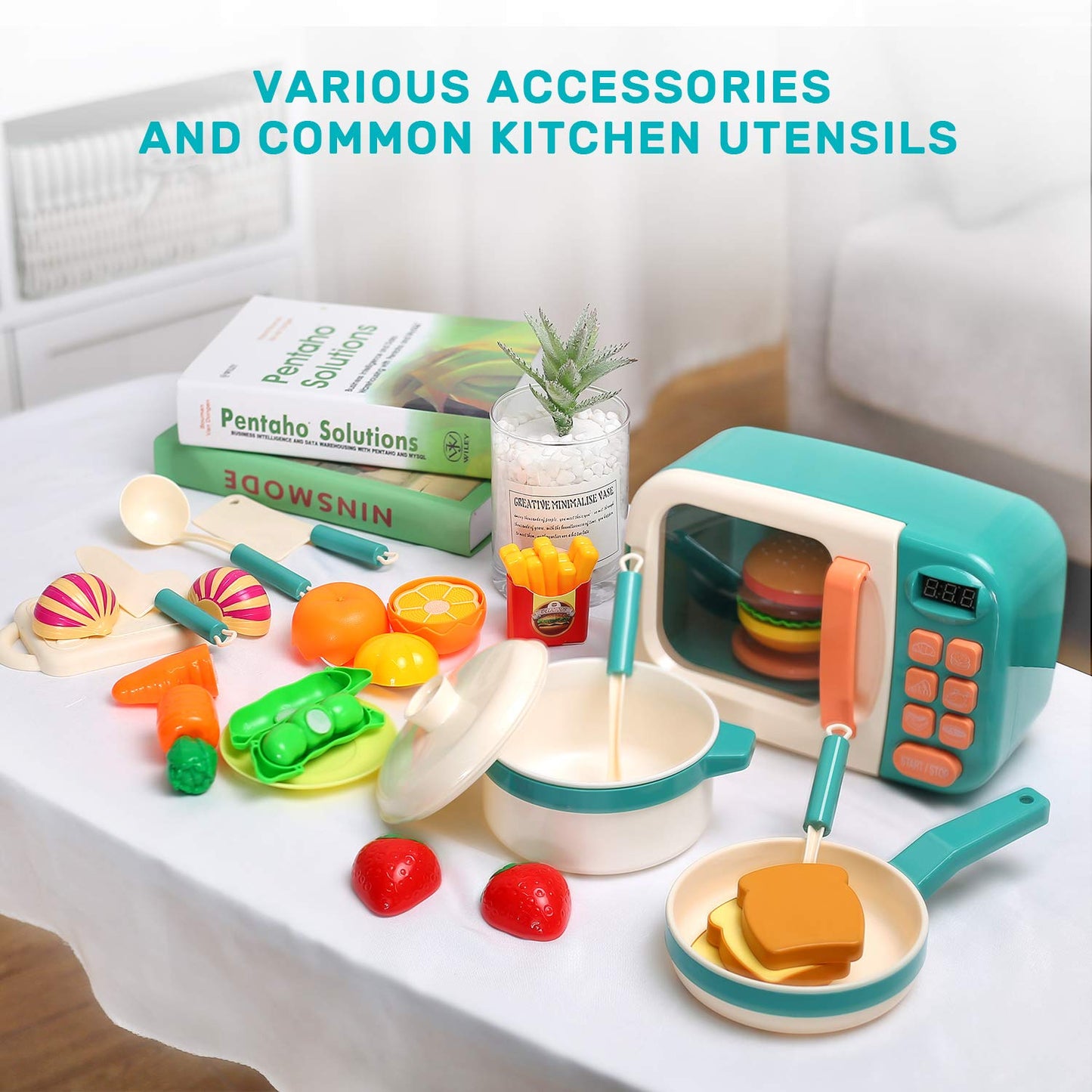 CUTE STONE Microwave Toys Kitchen Play Set – Realistic Electronic Oven & Play Food