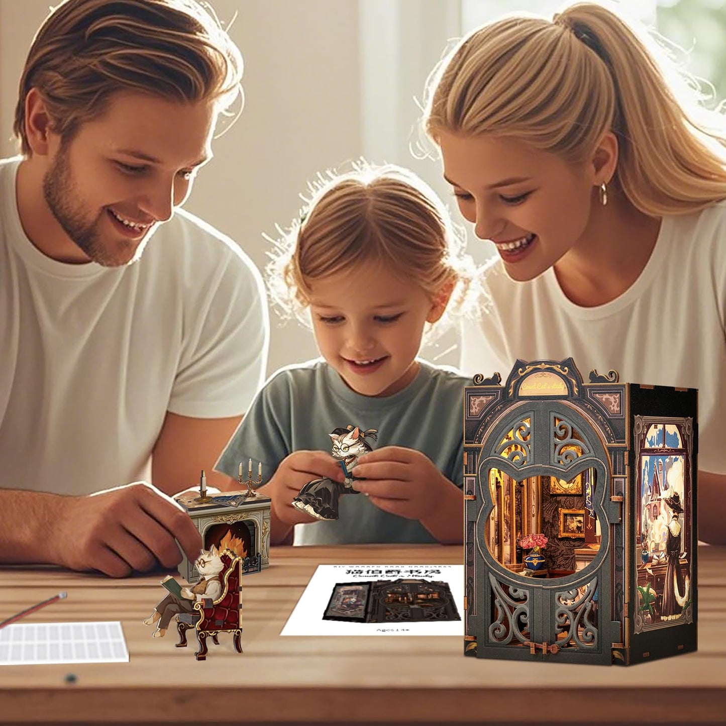 CUTEBEE DIY Book Nook Kit – Count Cat's Study with Sensor LED Light