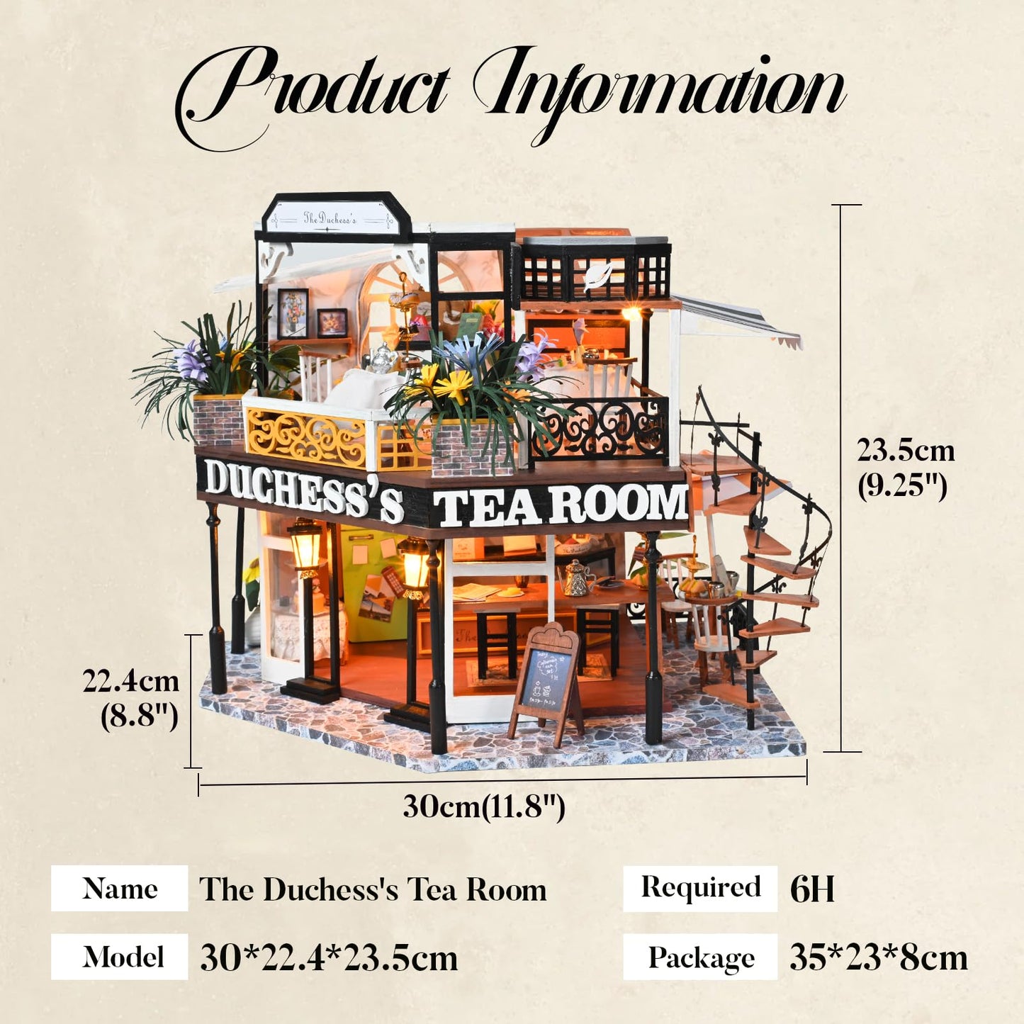 CUTEBEE Dollhouse Miniature with Furniture – The Duchess's Tea Room DIY Kit (Dust-Proof Display)