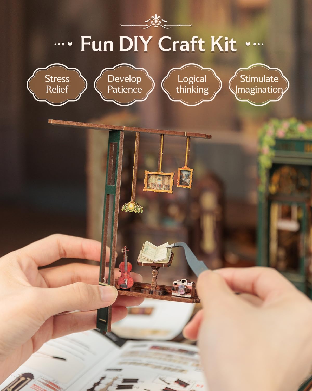 CUTEBEE Owl Bookstore Book Nook Kit – DIY LED Miniature House