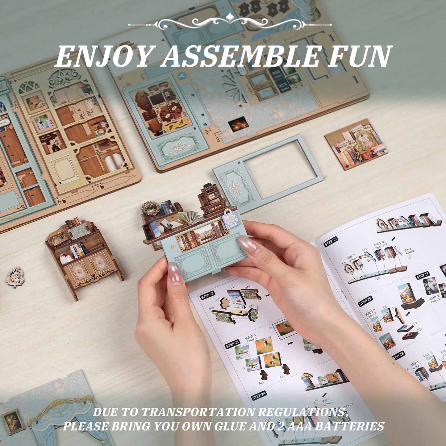 CUTEBEE Book Nook Kit – DIY Miniature Library for Shelves | 3D Wooden Puzzle