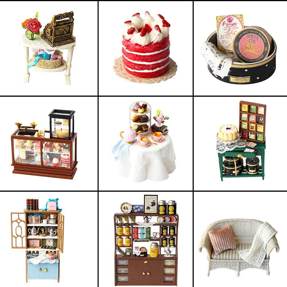 CUTEBEE Rose Garden Tea House Dollhouse Kit – 1:24 DIY Miniature with LED and Furniture