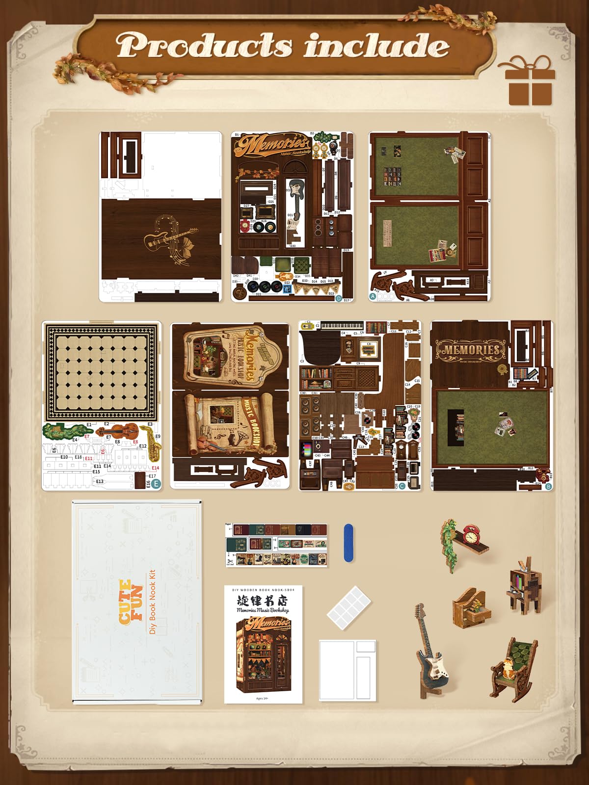 Cutefun Book Nook Kit - DIY Miniature House for Bookshelves and Book Lovers