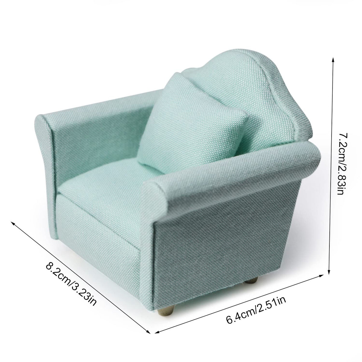 Cutemini Dollhouse Couch with Pillow - 1:12 Scale Green Mini Sofa with Wooden Frame
