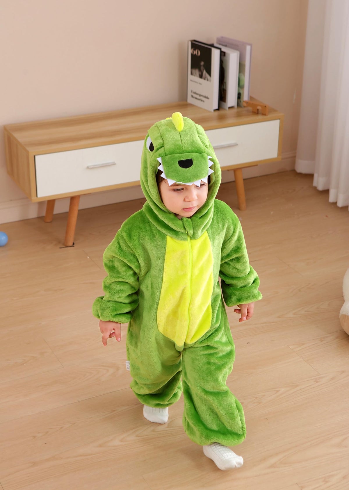 CuteOn Toddler Green Dinosaur Costume Onesie - Cozy Flannel Romper for Halloween & Christmas (2-3 Years)