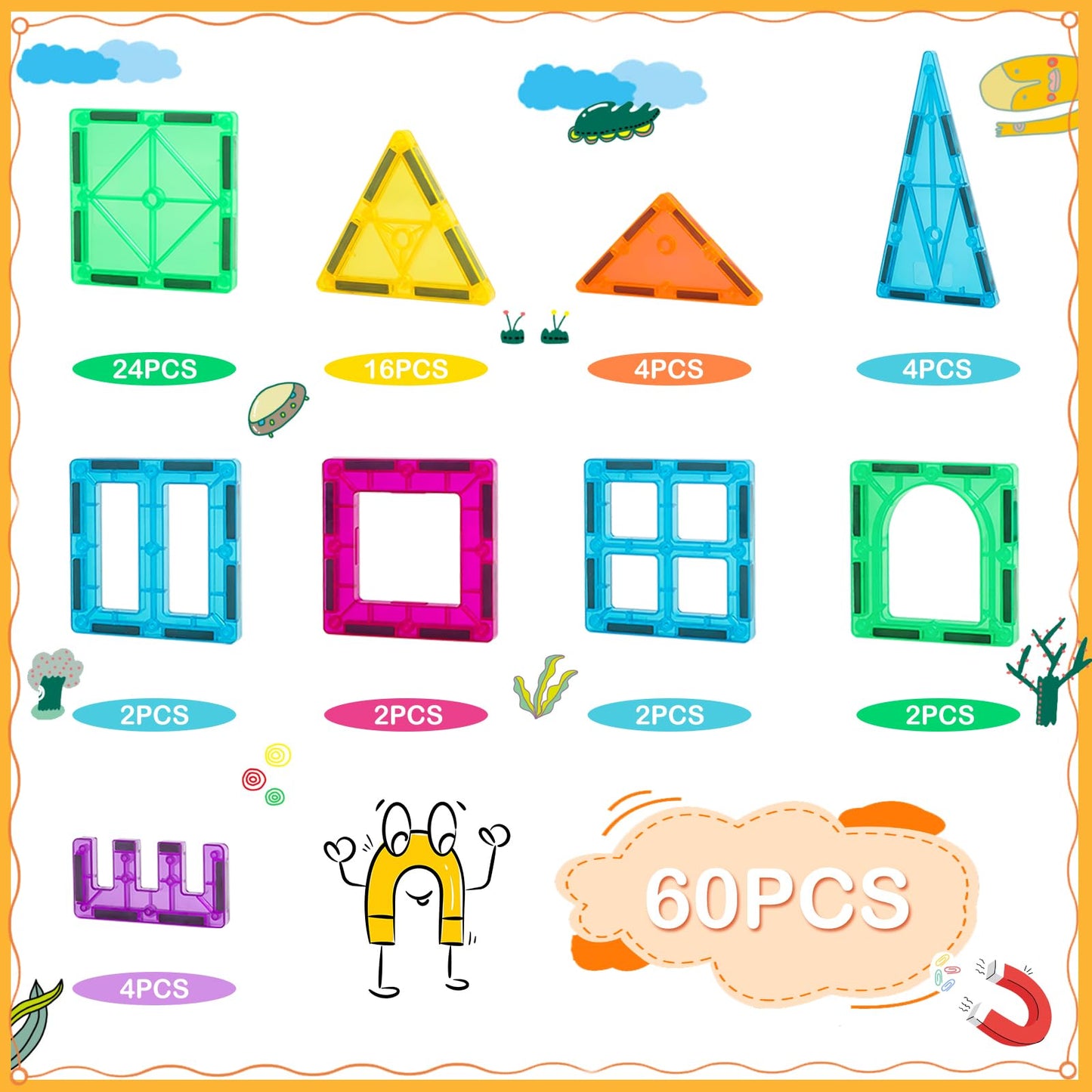CuteTiger Magnetic Tiles - STEM Building Blocks for Preschoolers | Safe & Durable