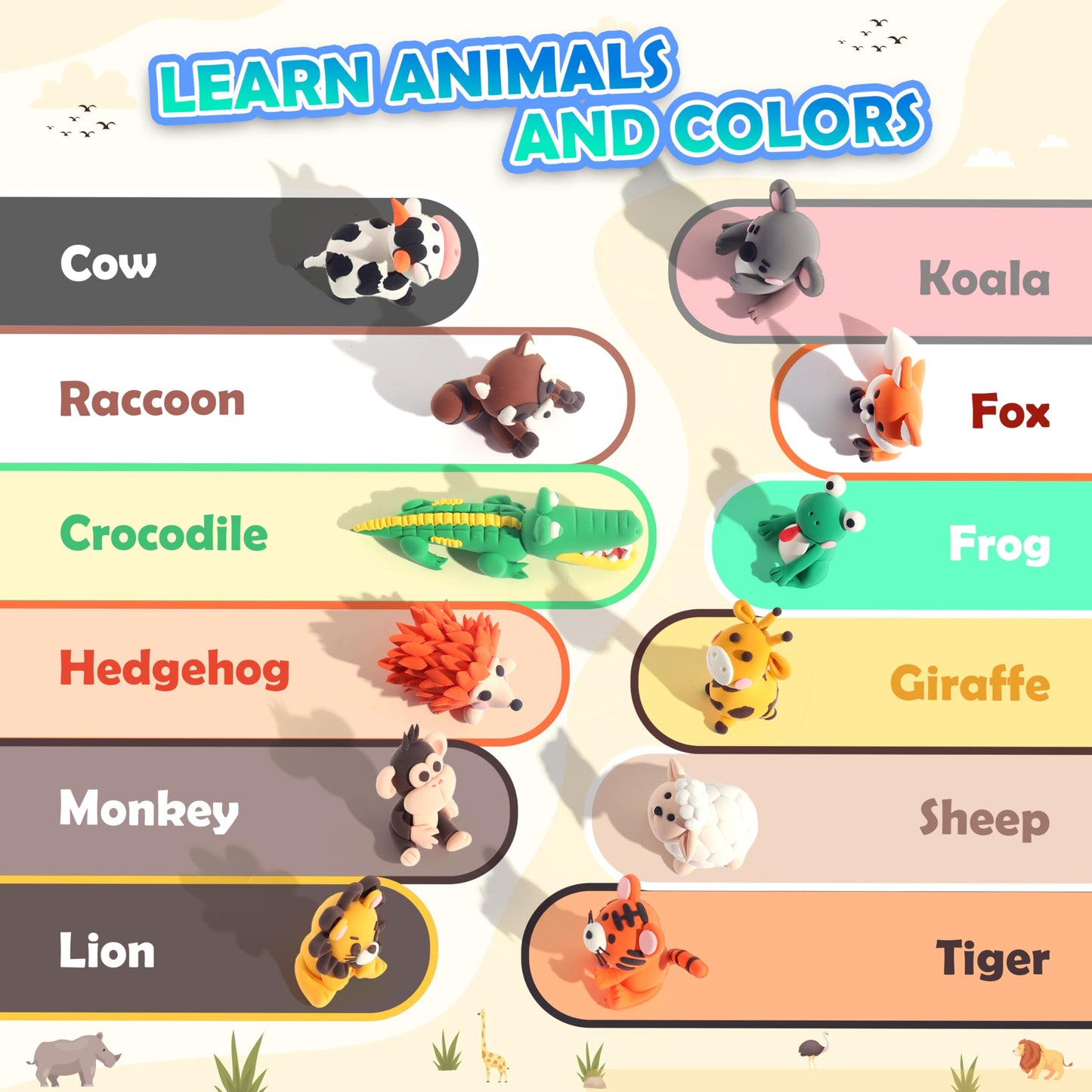 CyAJM Air Dry Clay Kits - 12-Box Animal Theme DIY Craft Set for Kids