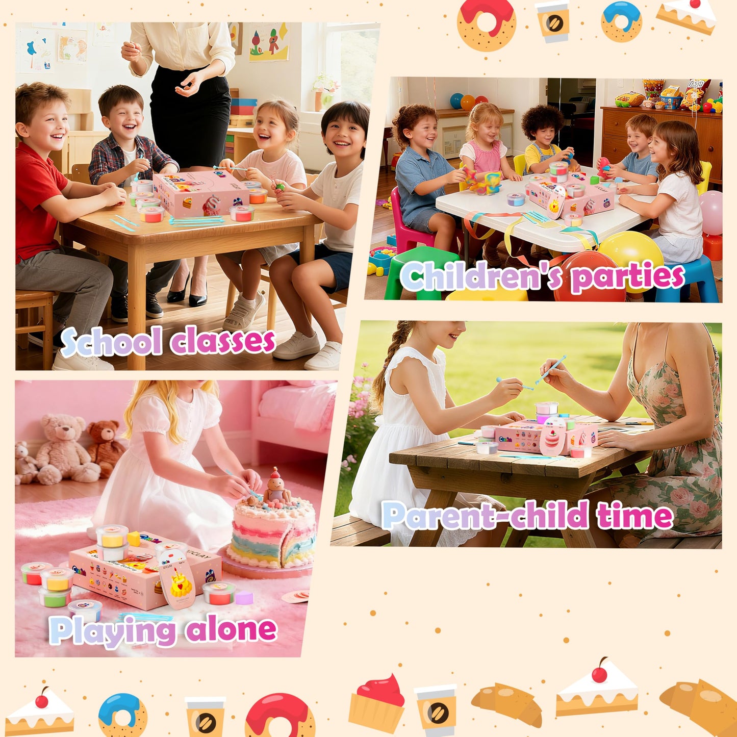 CyAJM Cake Themed Air Dry Clay Kit for Kids – 12 Boxes, Soft Modeling Clay