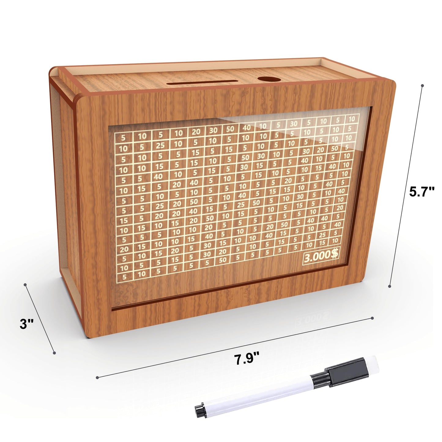 CYANLUX Piggy Bank – Wooden Money Box for Kids & Adults with $3000 Savings Challenge