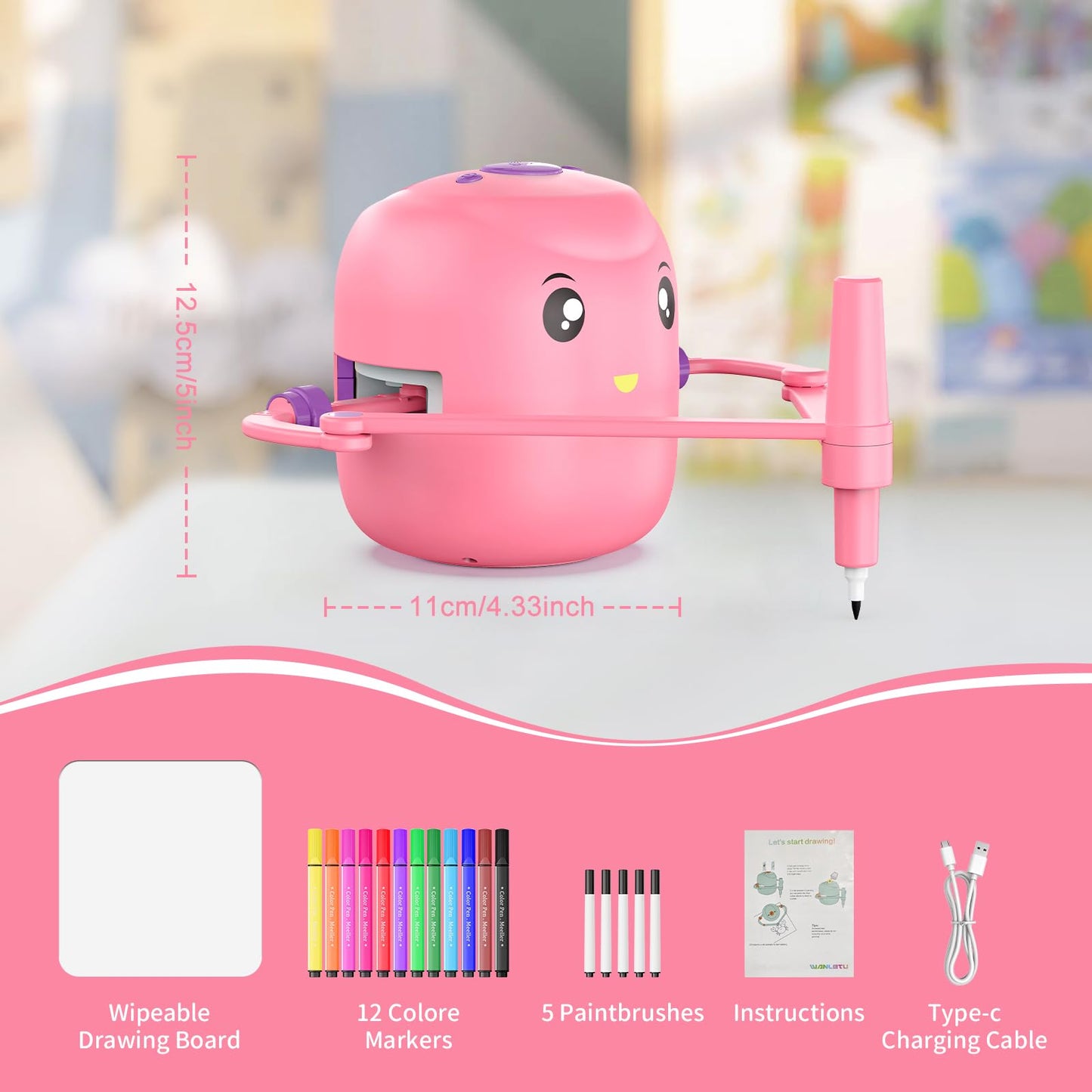 CYJBE Interactive Educational Drawing Robot for Kids – Montessori Learning Toy with 150 Cards, Voice Interaction (Pink)