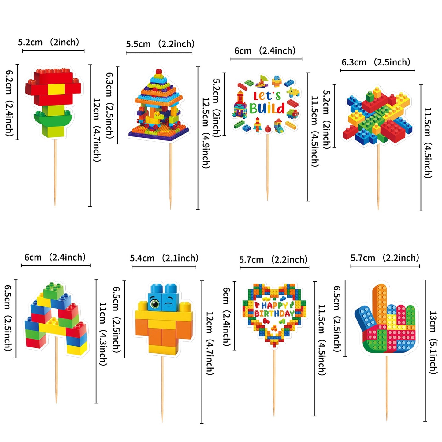 Cyodoos 24Pcs Building Block Cupcake Toppers – Brick Theme Birthday Party Decor
