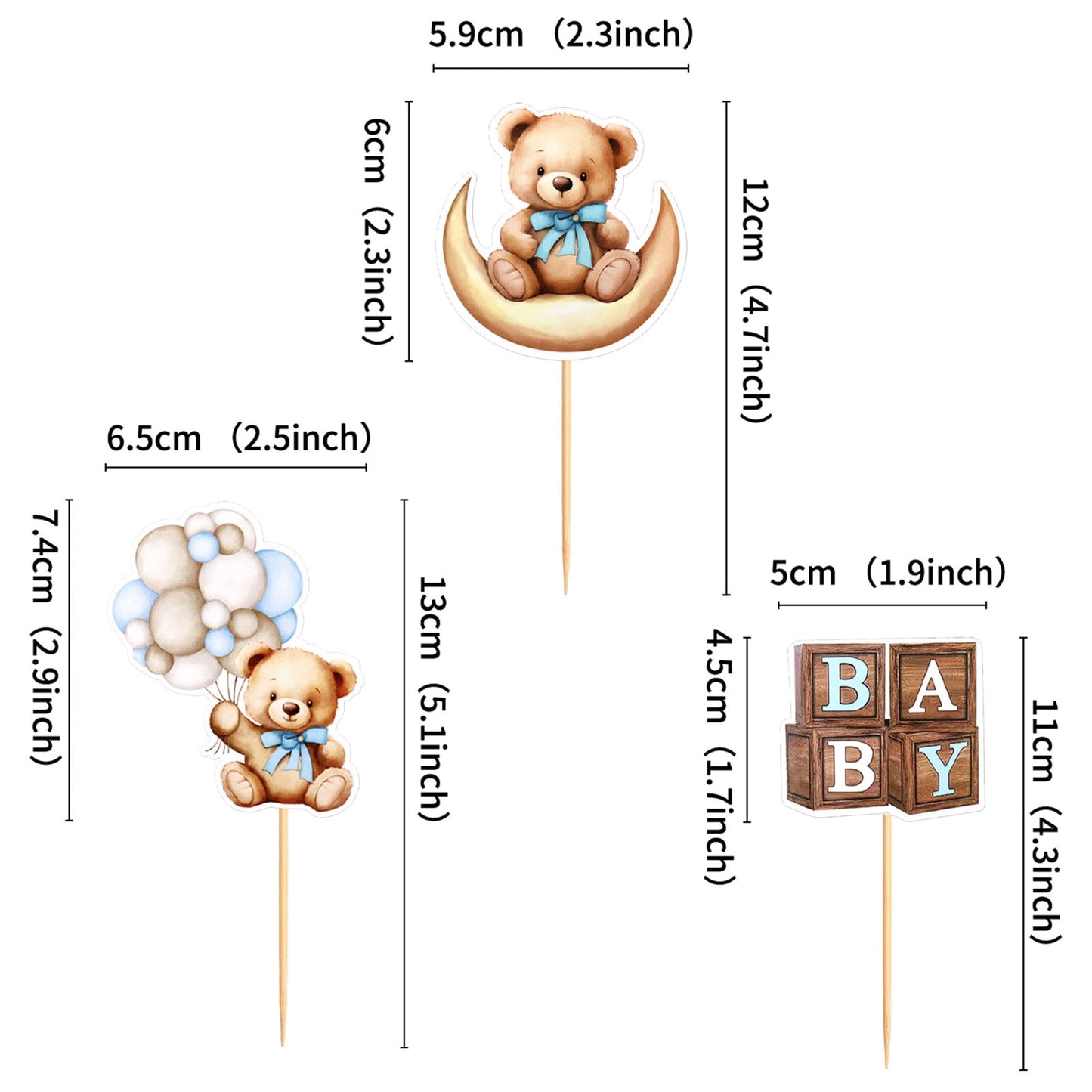 Cyodoos 36 PCS Baby Shower Bear Cupcake Toppers - Bear Theme Party Decorations