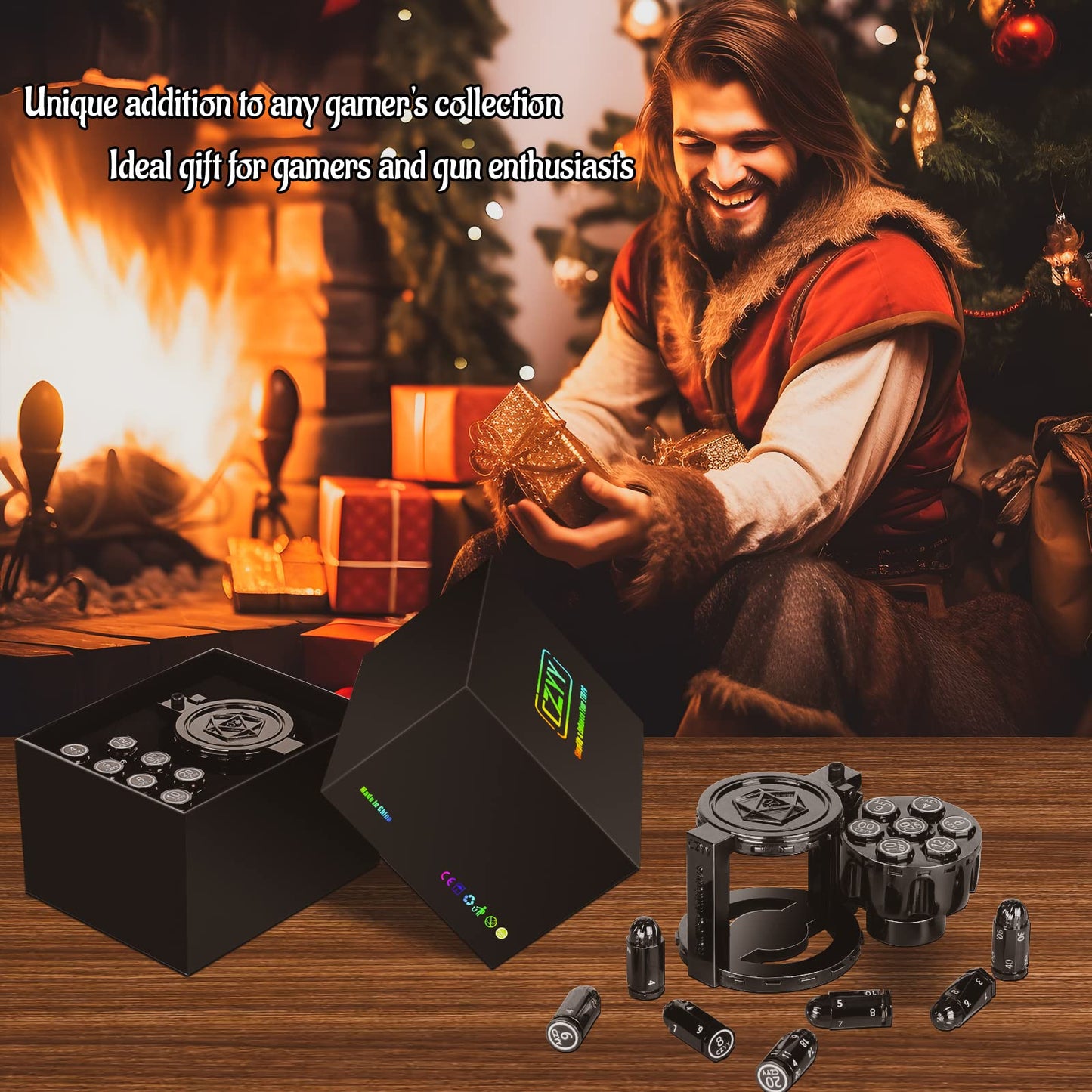 CZYY Metal Bullet Dice Set – 7 Dice with Spinning Cylinder Container (Cyberpunk D&D)