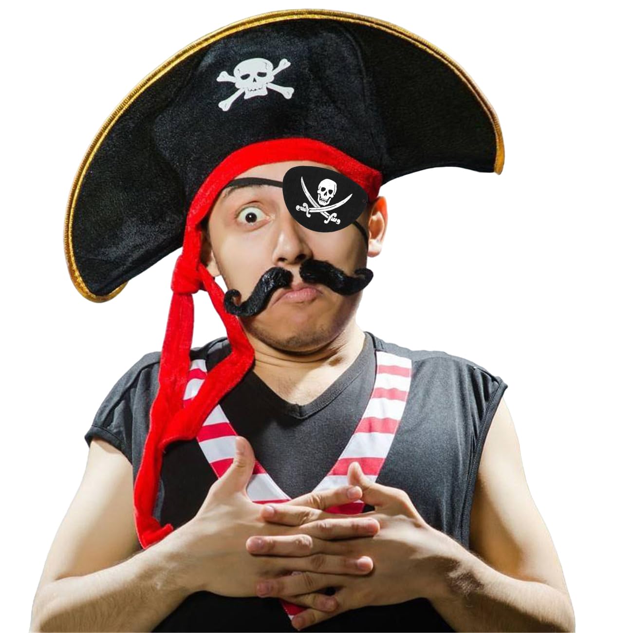 D-Fokes 2-Piece Pirate Hat Set with Eye Patch – Velvet Skull-Print Captain Hats for Parties