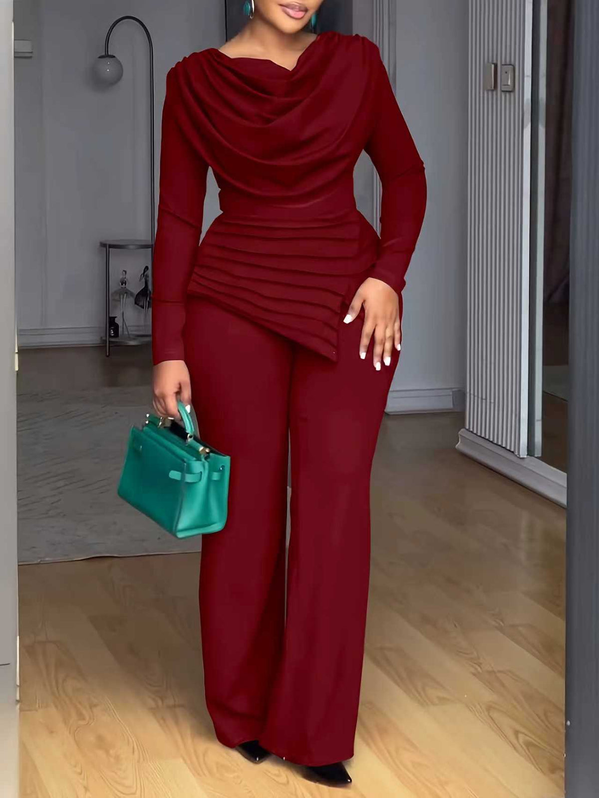 Cropped Top Flared Pants Fashion Casual Set