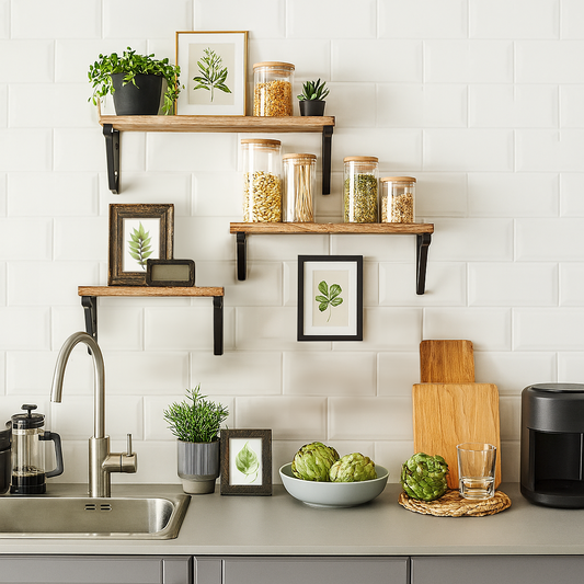 3pc Rustic Wooden Floating Shelves Set - Natural
