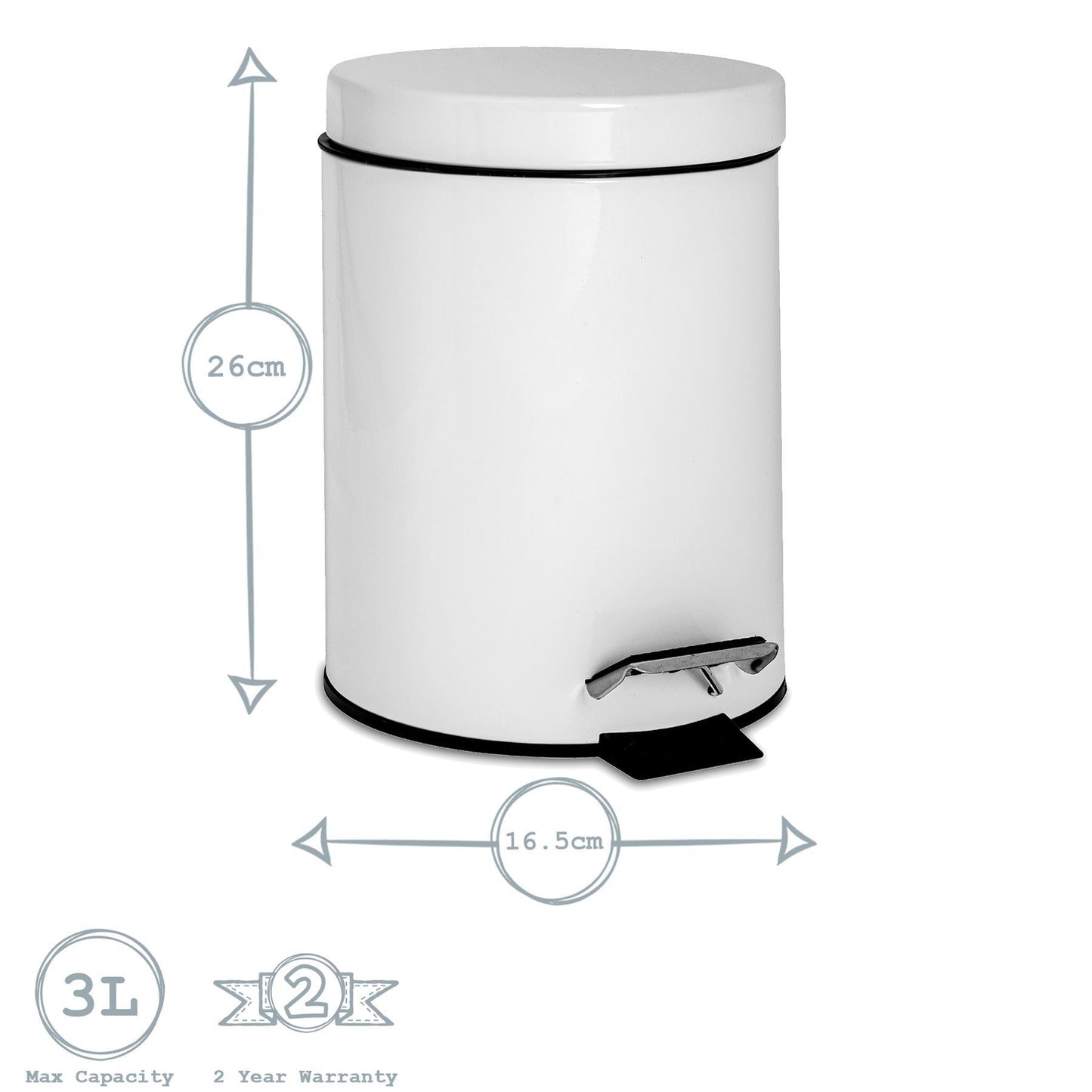 White Round Stainless Steel Toilet Brush & Bin Set