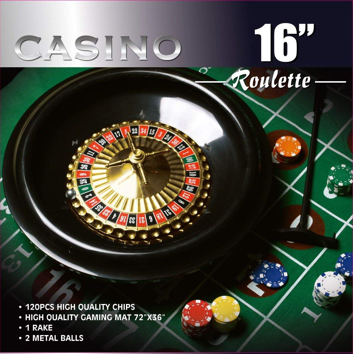 DA VINCI 16-Inch Roulette Wheel Game Set – 120 Chips, Full-Size Felt, Rake