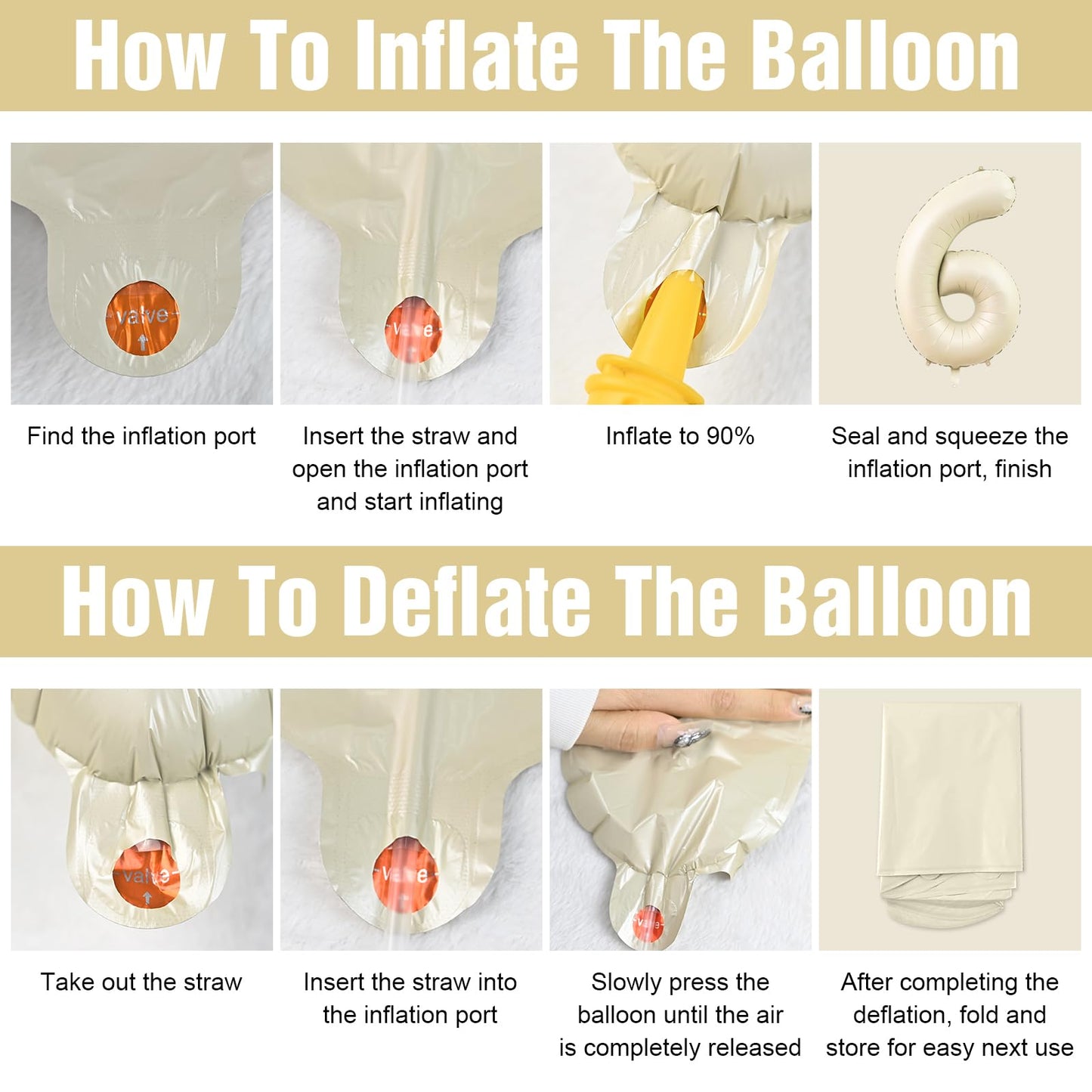 Dagelar Number 6 Beige 40-Inch Cream Foil Balloon – Large Helium Balloon for Birthdays & Events